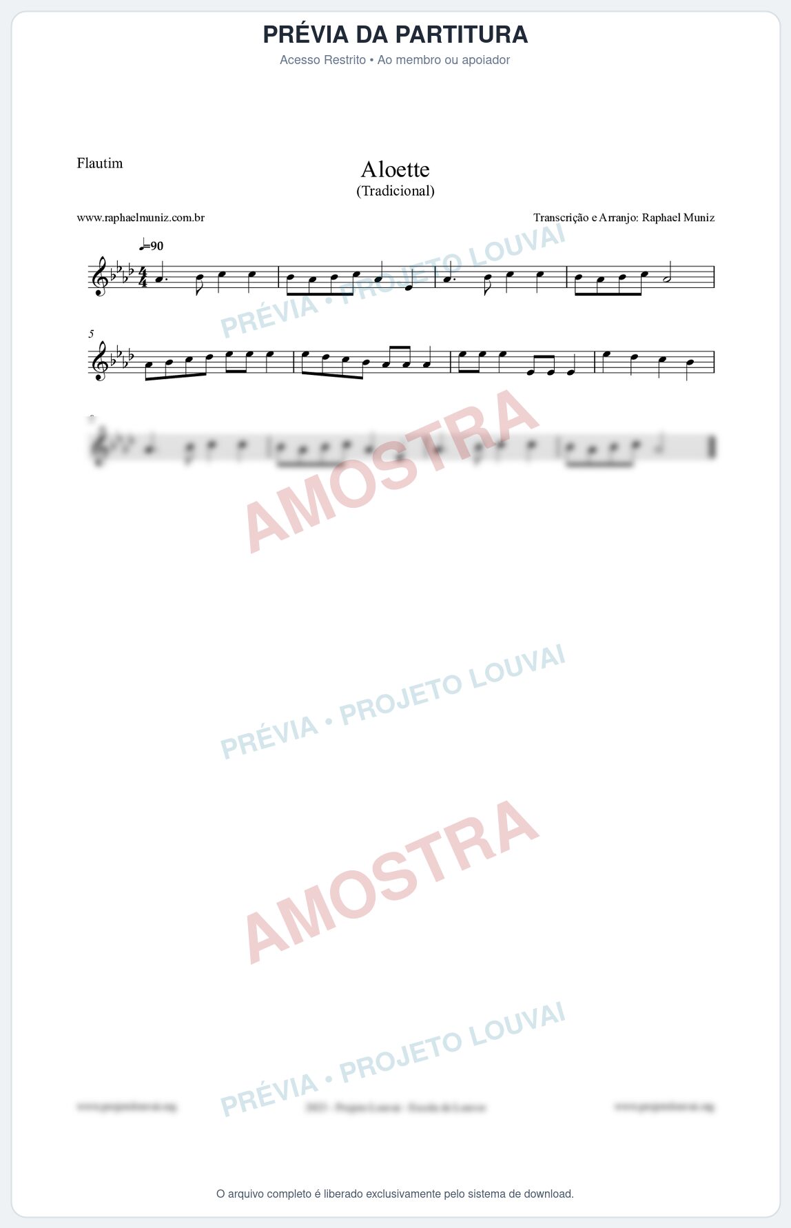 Prévia protegida da primeira página da partitura Partitura para Flautim - Aloette - Tradicional
