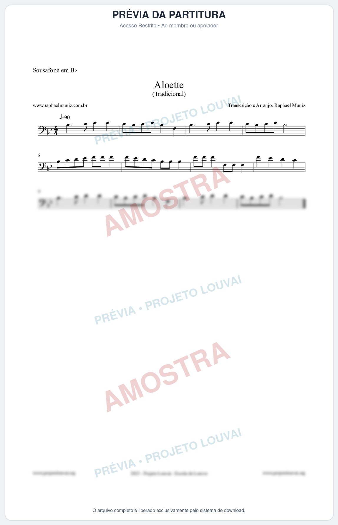 Prévia protegida da primeira página da partitura Partitura para Sousafone em Bb - Aloette - Tradicional