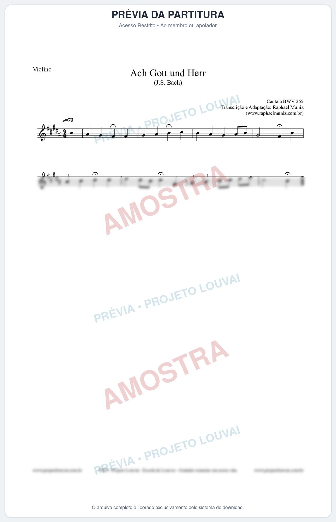 Prévia protegida da primeira página da partitura Partitura para Violino - Ach Gott und Herr (BWV 255) (Tom B) - Johann Sebastian Bach