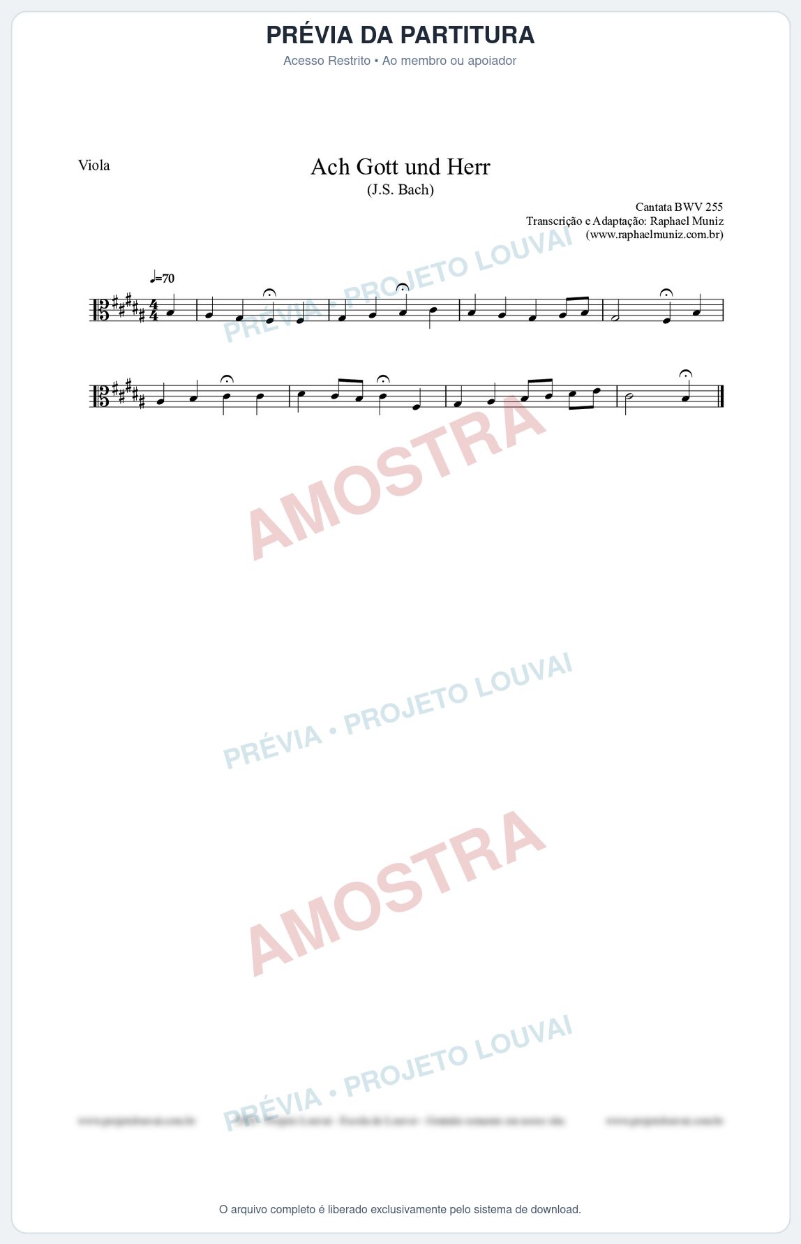 Prévia protegida da primeira página da partitura Partitura para Viola - Ach Gott und Herr (BWV 255) (Tom B) - Johann Sebastian Bach