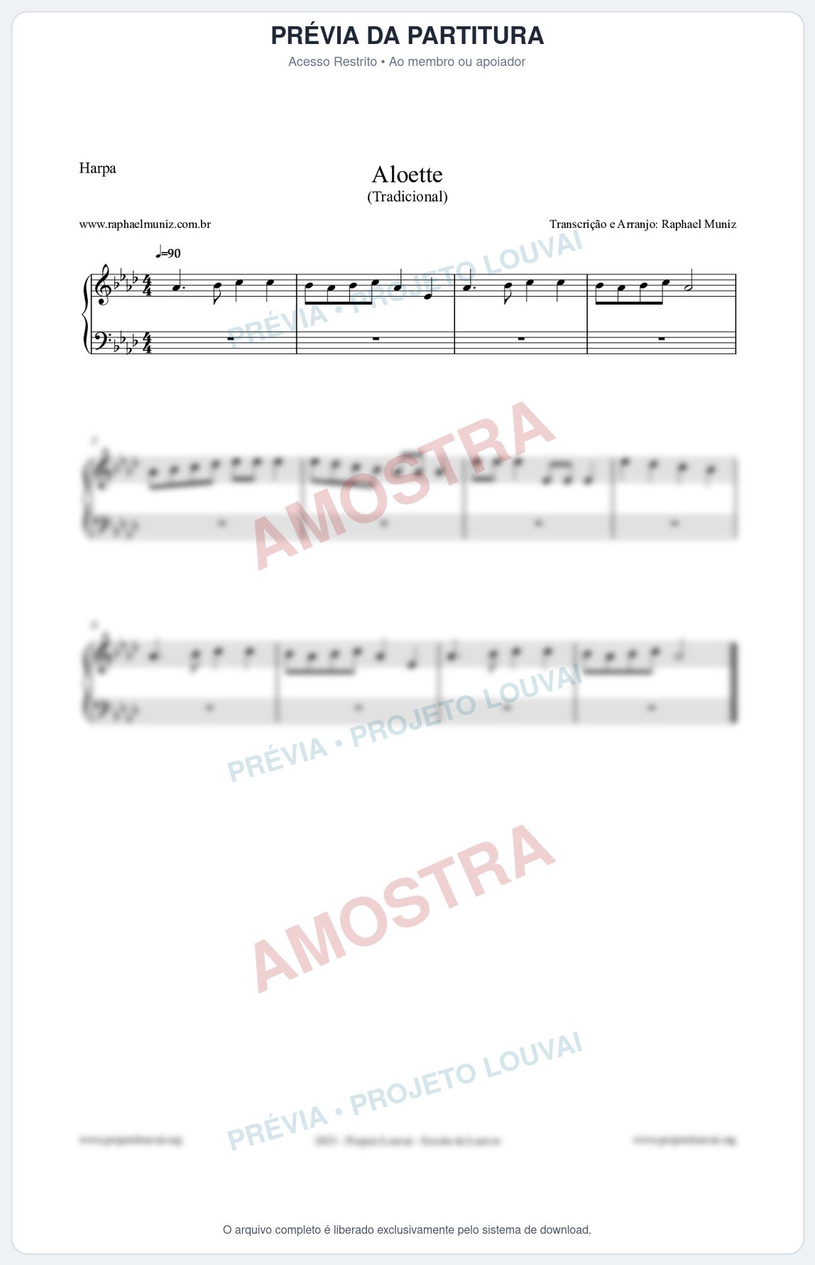 Prévia protegida da primeira página da partitura Partitura para Harpa - Aloette - Tradicional