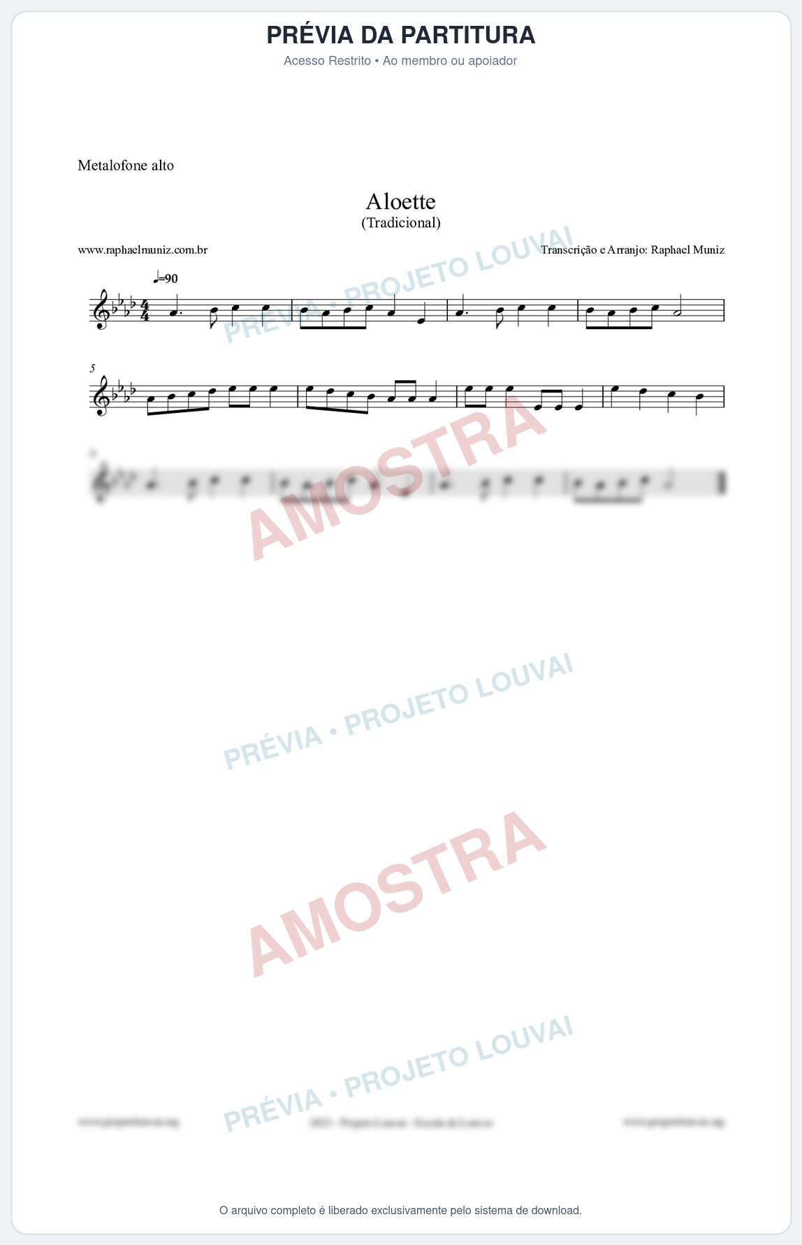 Prévia protegida da primeira página da partitura Partitura para Metalofone alto - Aloette - Tradicional