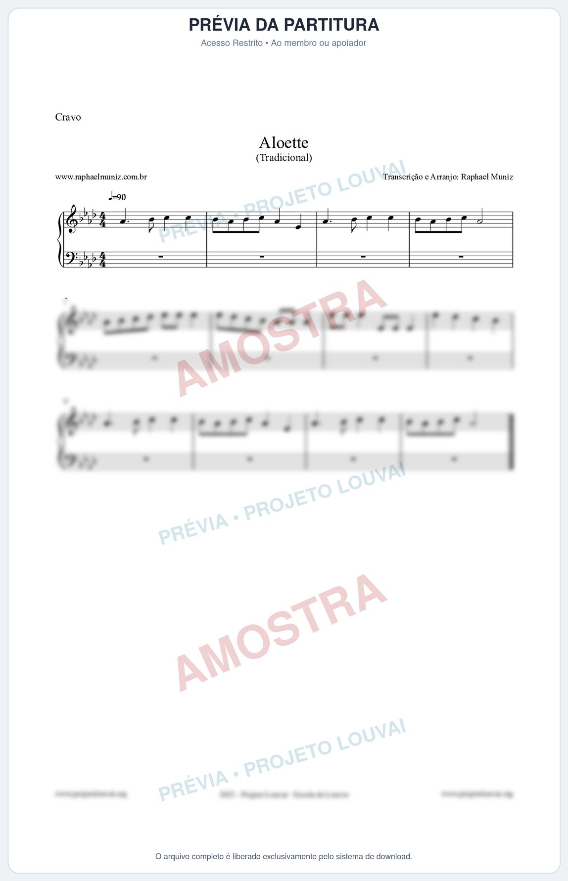 Prévia protegida da primeira página da partitura Partitura para Cravo - Aloette - Tradicional