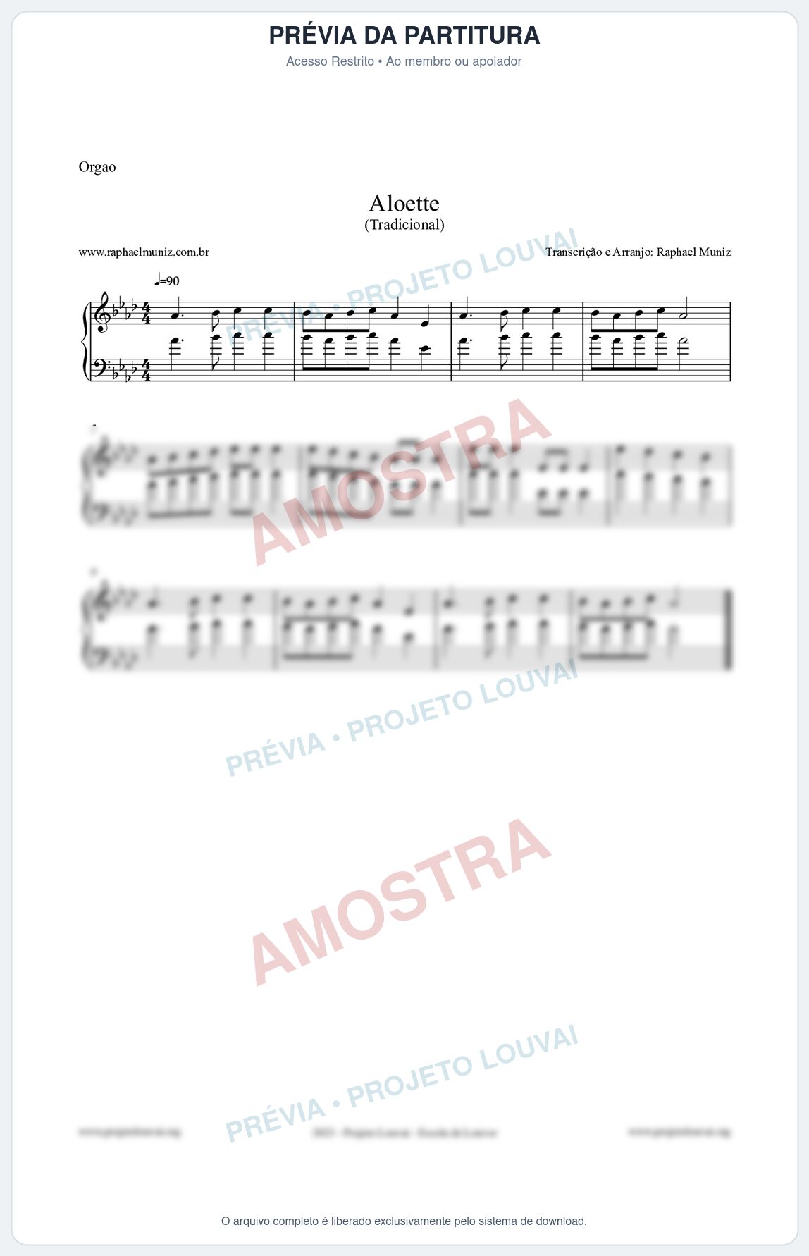 Prévia protegida da primeira página da partitura Partitura para Órgão - Aloette - Tradicional