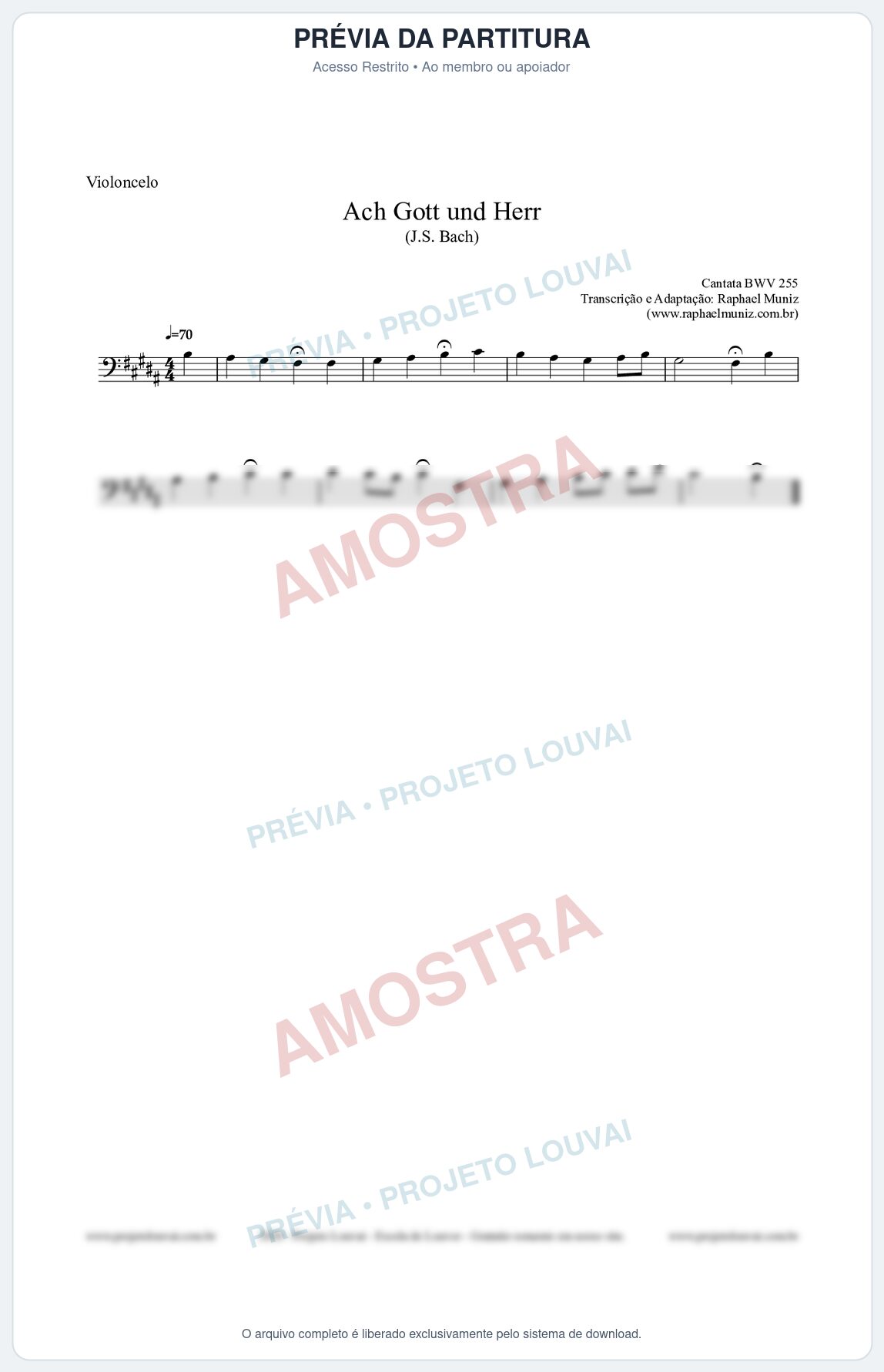 Prévia protegida da primeira página da partitura Partitura para Violoncelo - Ach Gott und Herr (BWV 255) (Tom B) - Johann Sebastian Bach