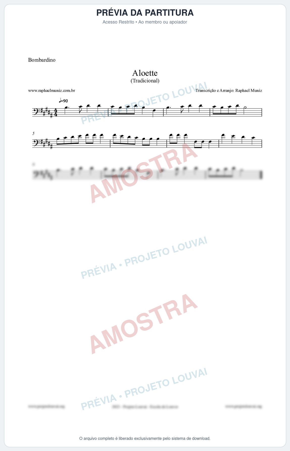 Prévia protegida da primeira página da partitura Partitura para Bombardino - Aloette - Tradicional