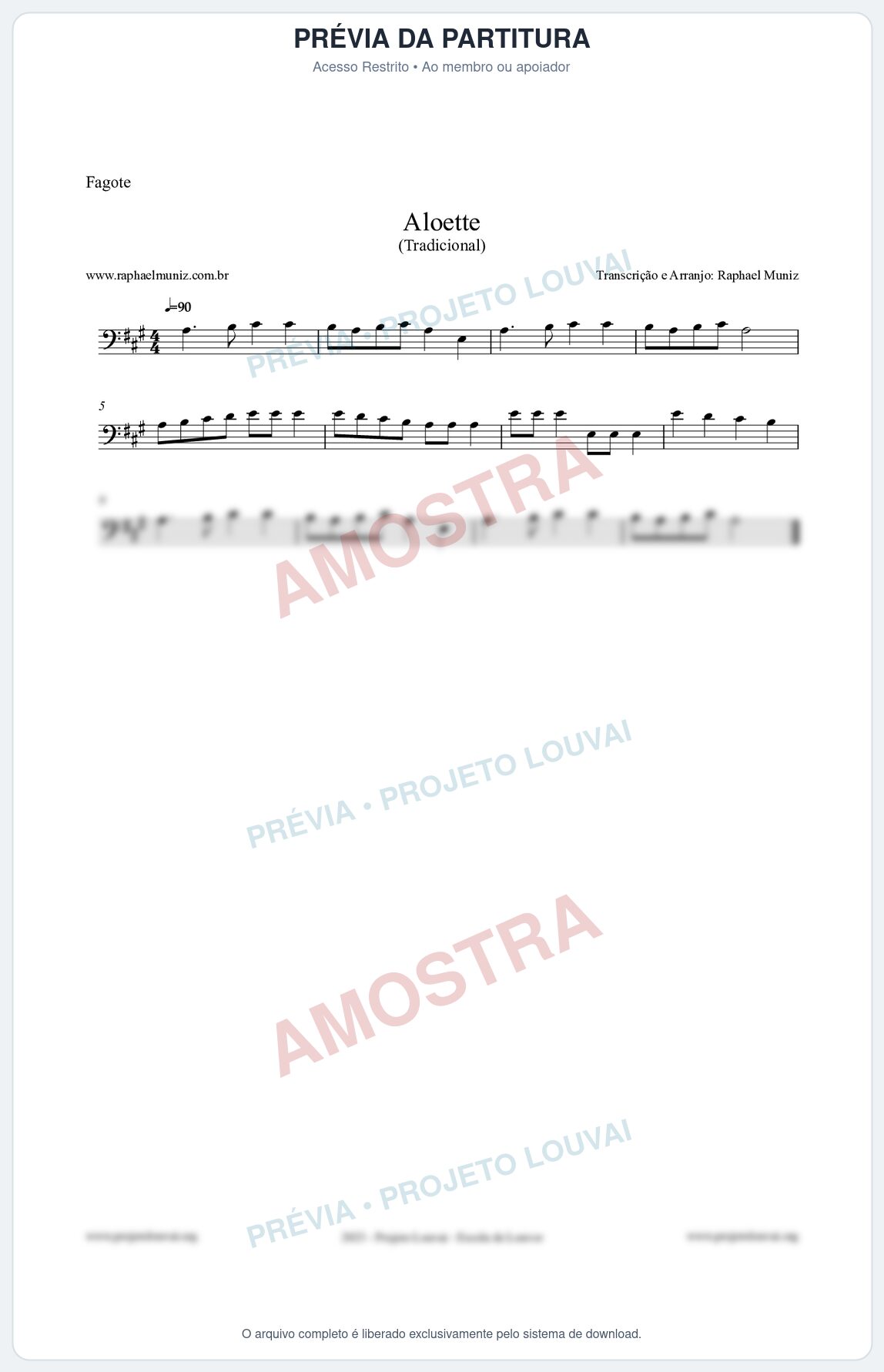 Prévia protegida da primeira página da partitura Partitura para Fagote - Aloette - Tradicional