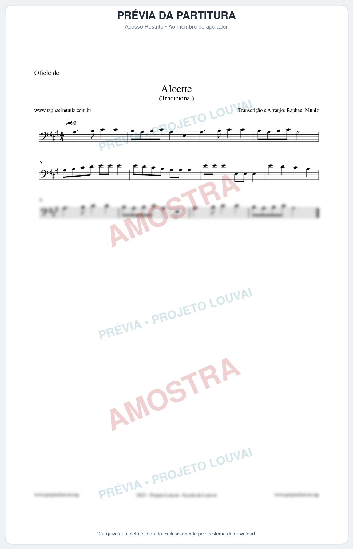 Prévia protegida da primeira página da partitura Partitura para Oficleide - Aloette - Tradicional