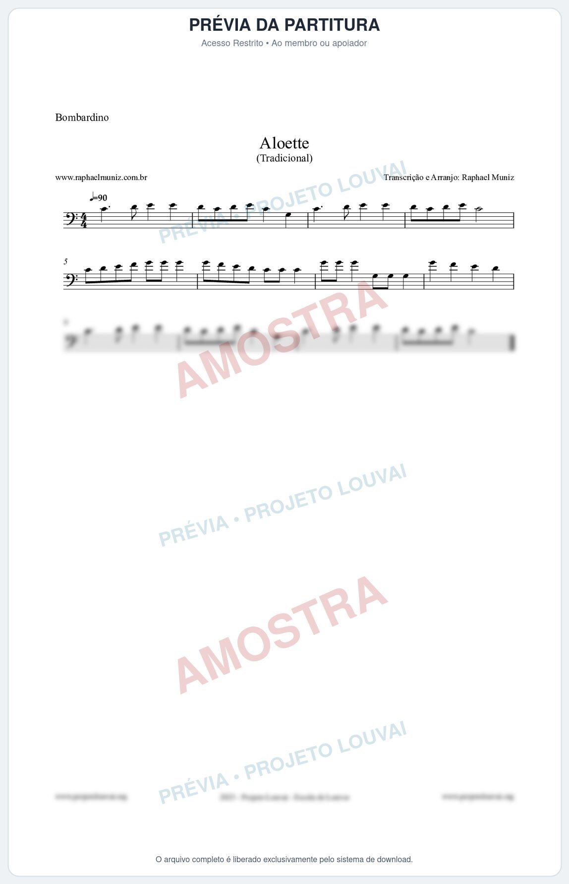 Prévia protegida da primeira página da partitura Partitura para Bombardino - Aloette - Tradicional