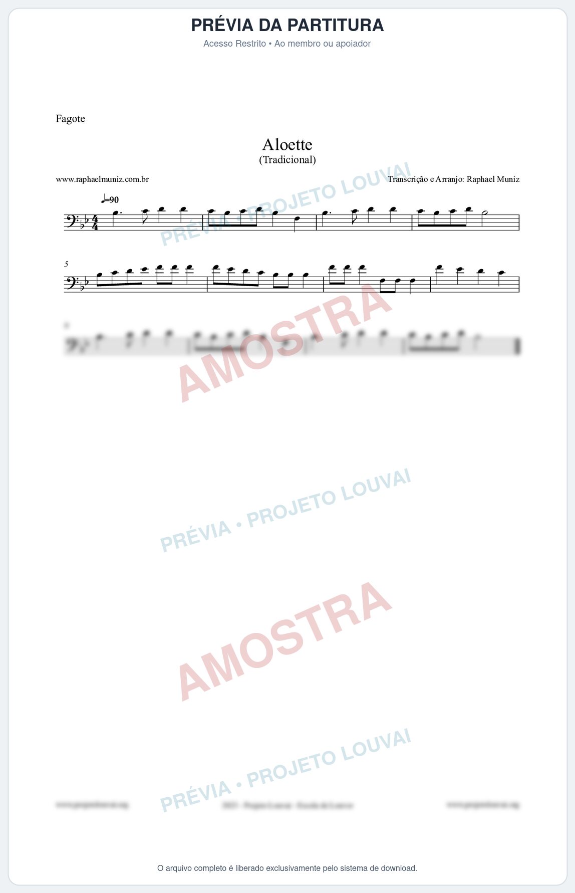 Prévia protegida da primeira página da partitura Partitura para Fagote - Aloette - Tradicional