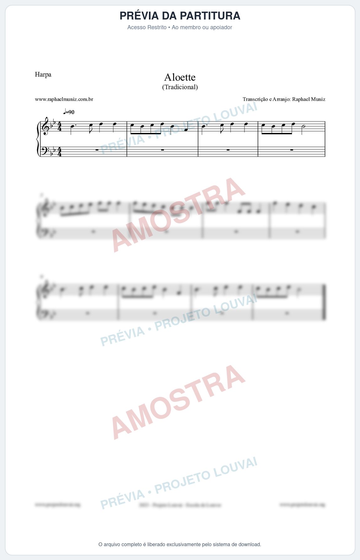 Prévia protegida da primeira página da partitura Partitura para Harpa - Aloette - Tradicional