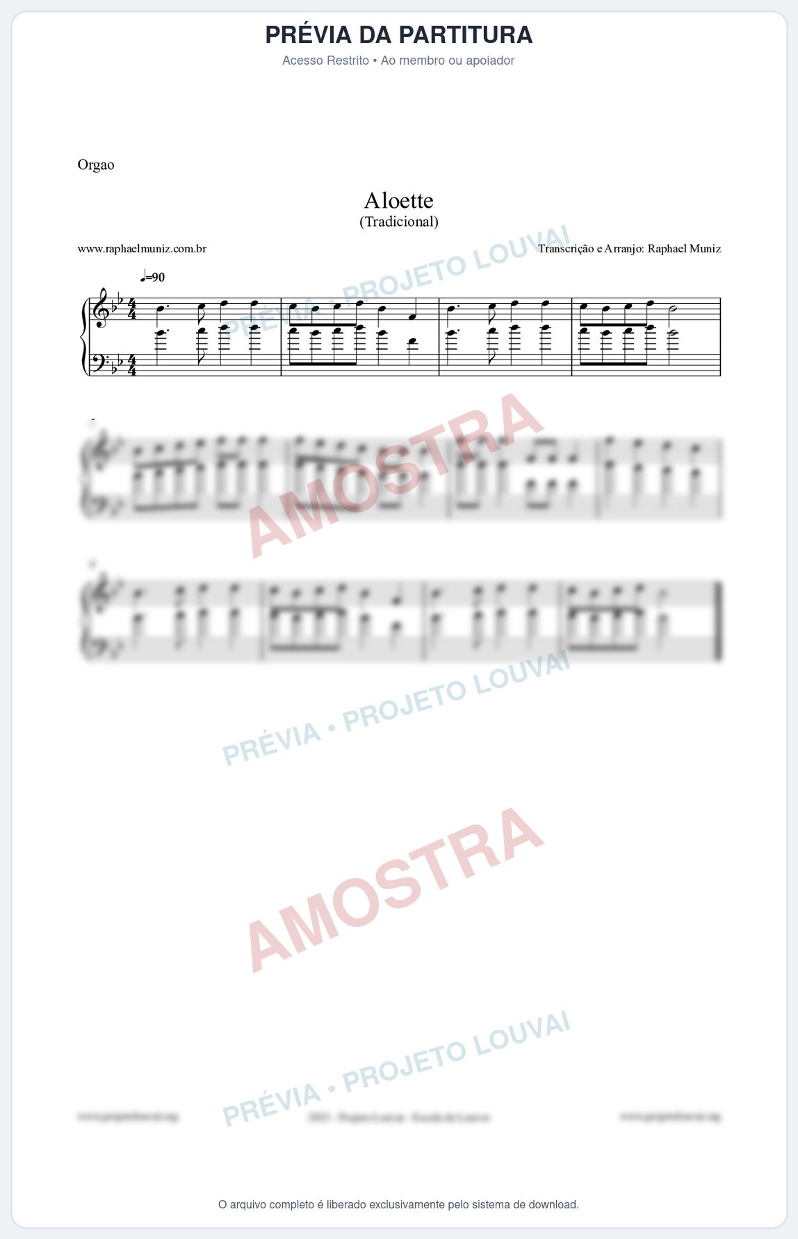 Prévia protegida da primeira página da partitura Partitura para Órgão - Aloette - Tradicional