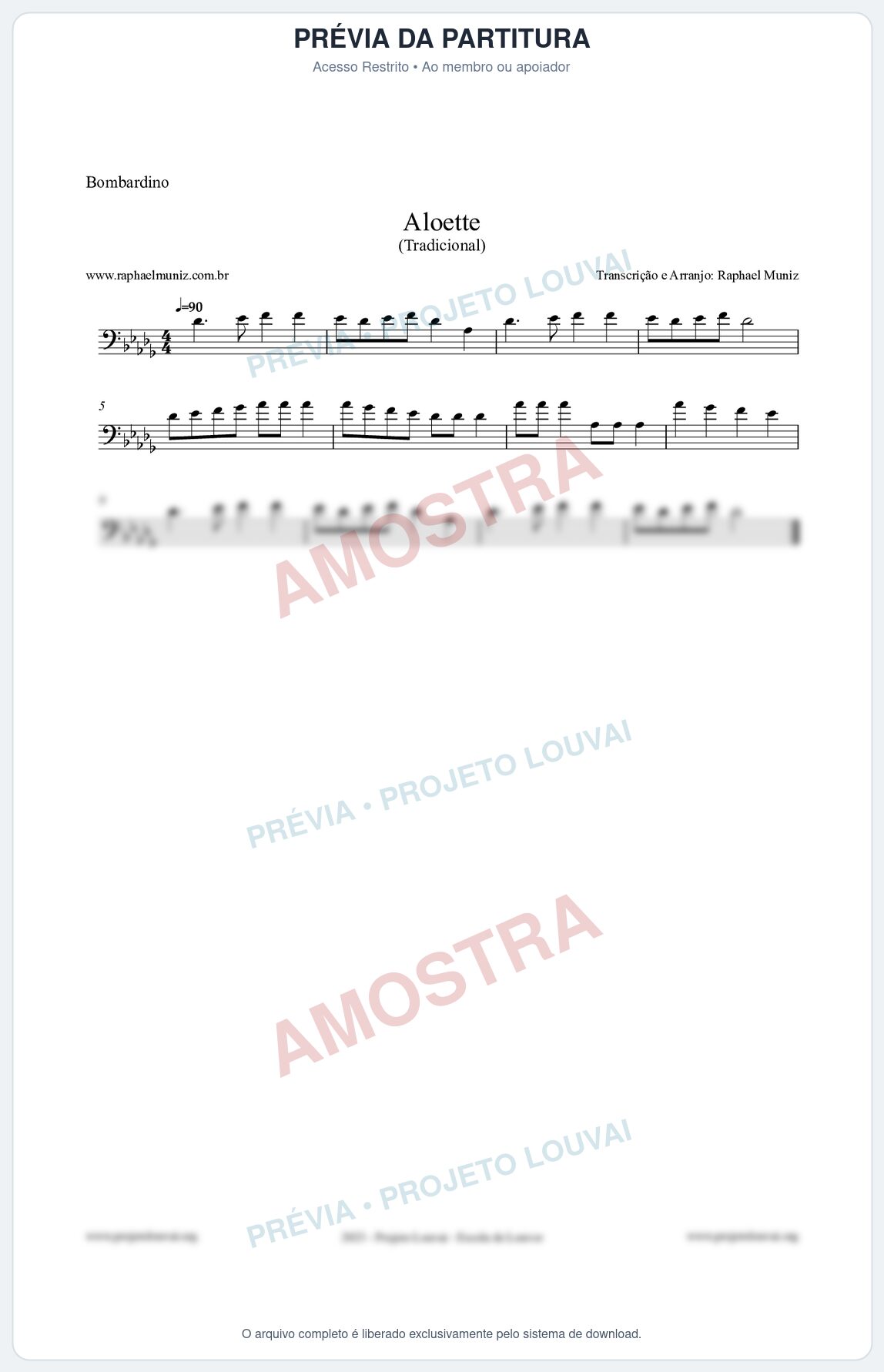 Prévia protegida da primeira página da partitura Partitura para Bombardino - Aloette - Tradicional