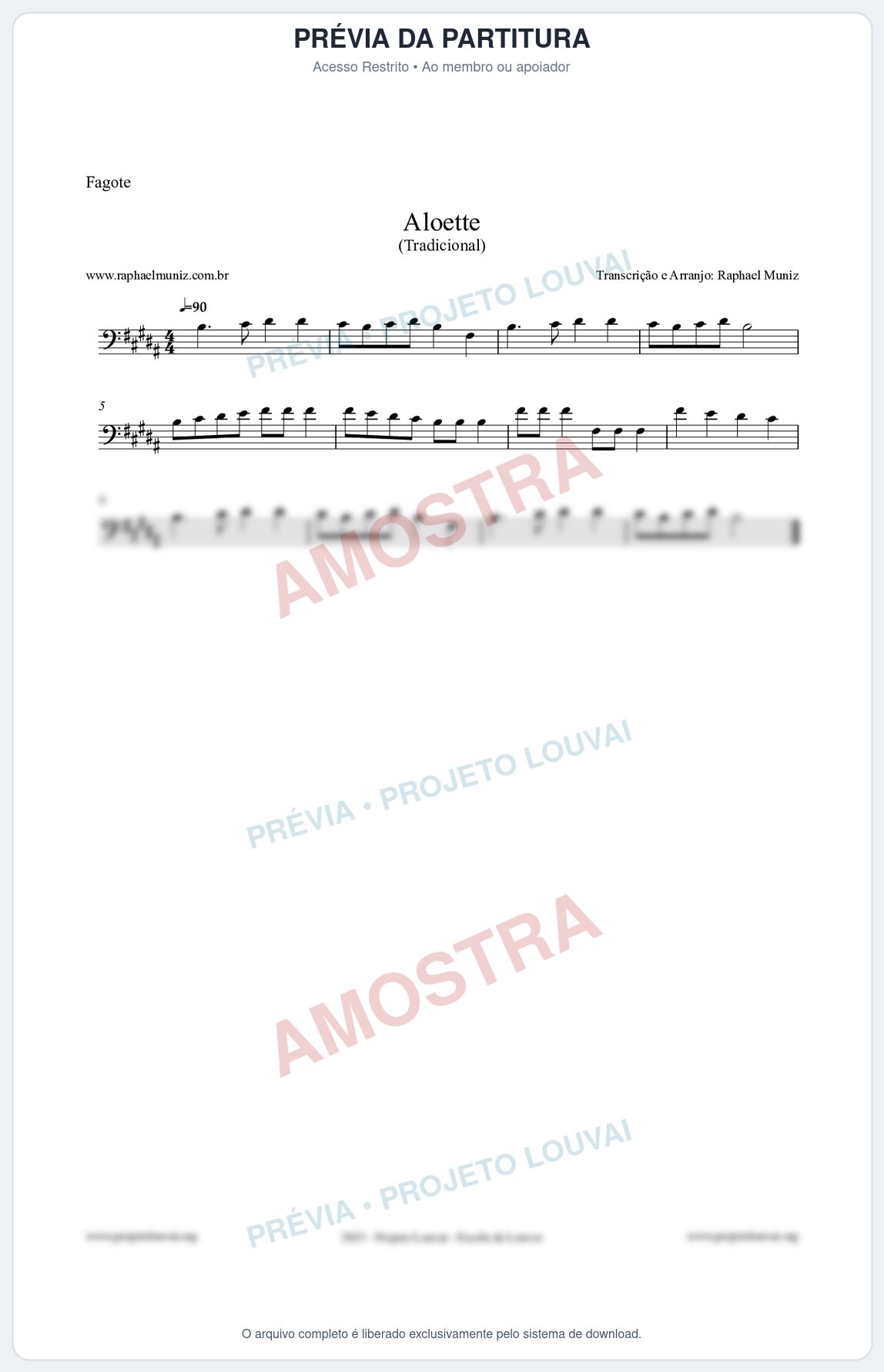 Prévia protegida da primeira página da partitura Partitura para Fagote - Aloette - Tradicional