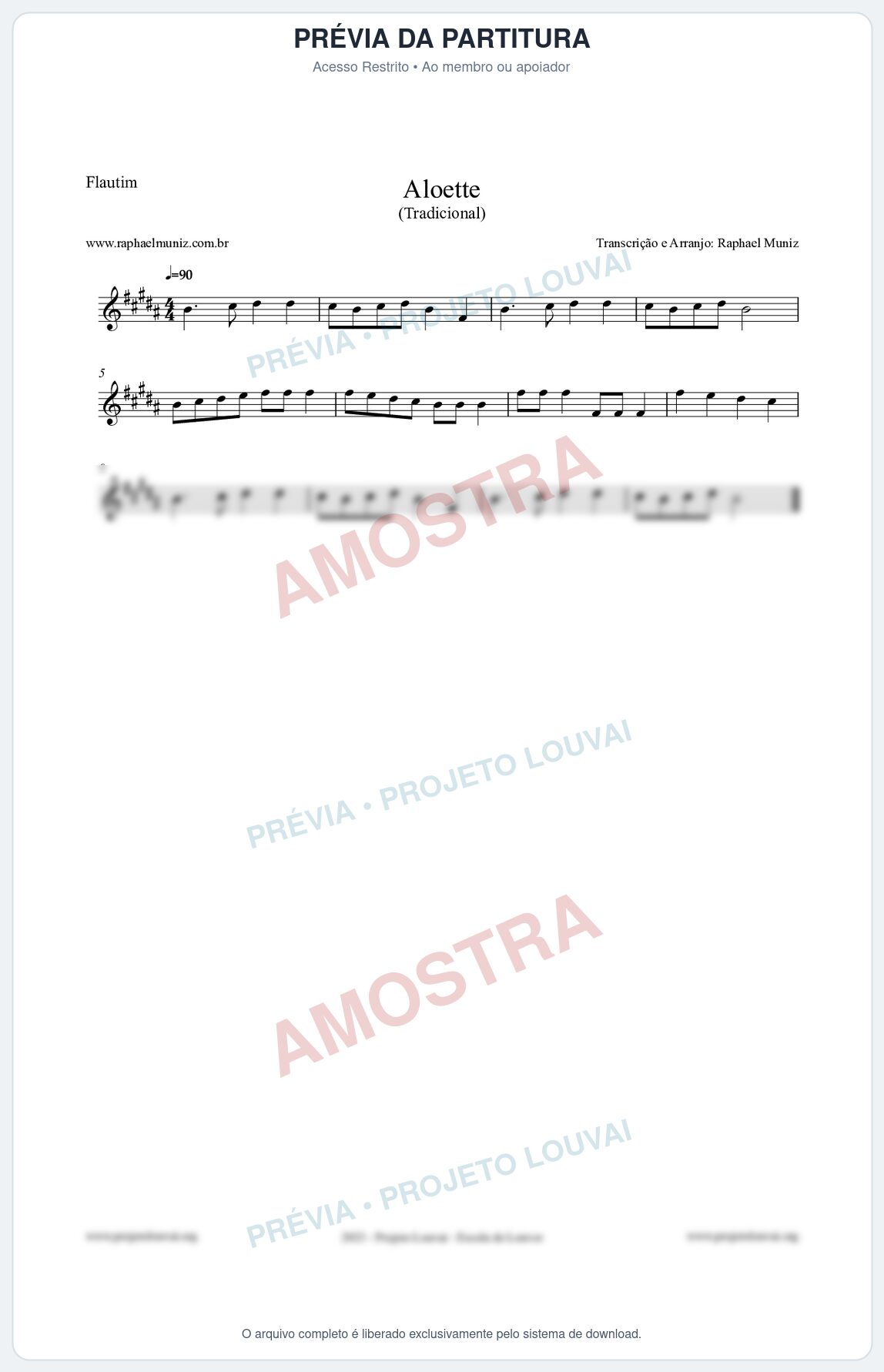 Prévia protegida da primeira página da partitura Partitura para Flautim - Aloette - Tradicional