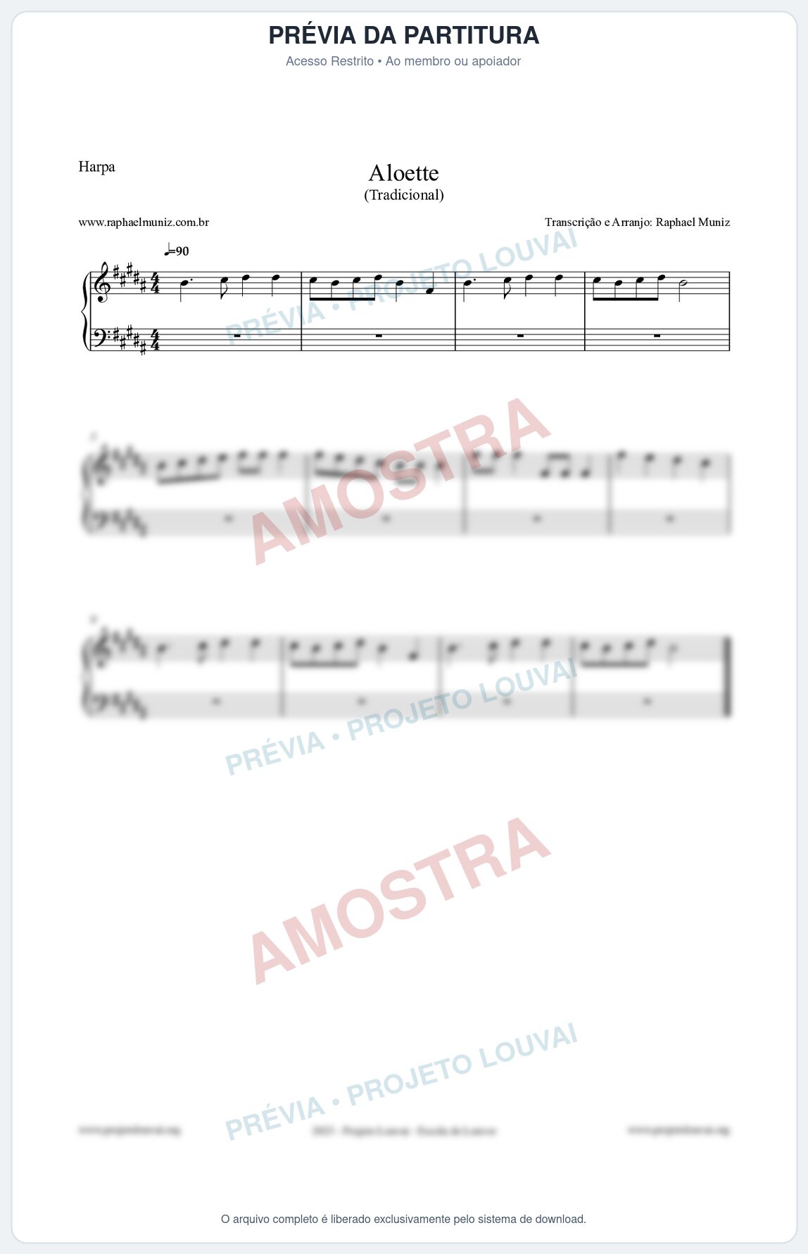 Prévia protegida da primeira página da partitura Partitura para Harpa - Aloette - Tradicional