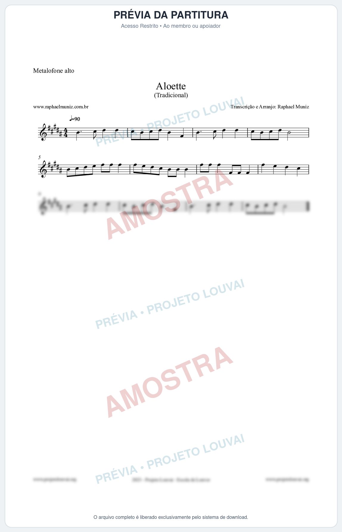 Prévia protegida da primeira página da partitura Partitura para Metalofone alto - Aloette - Tradicional