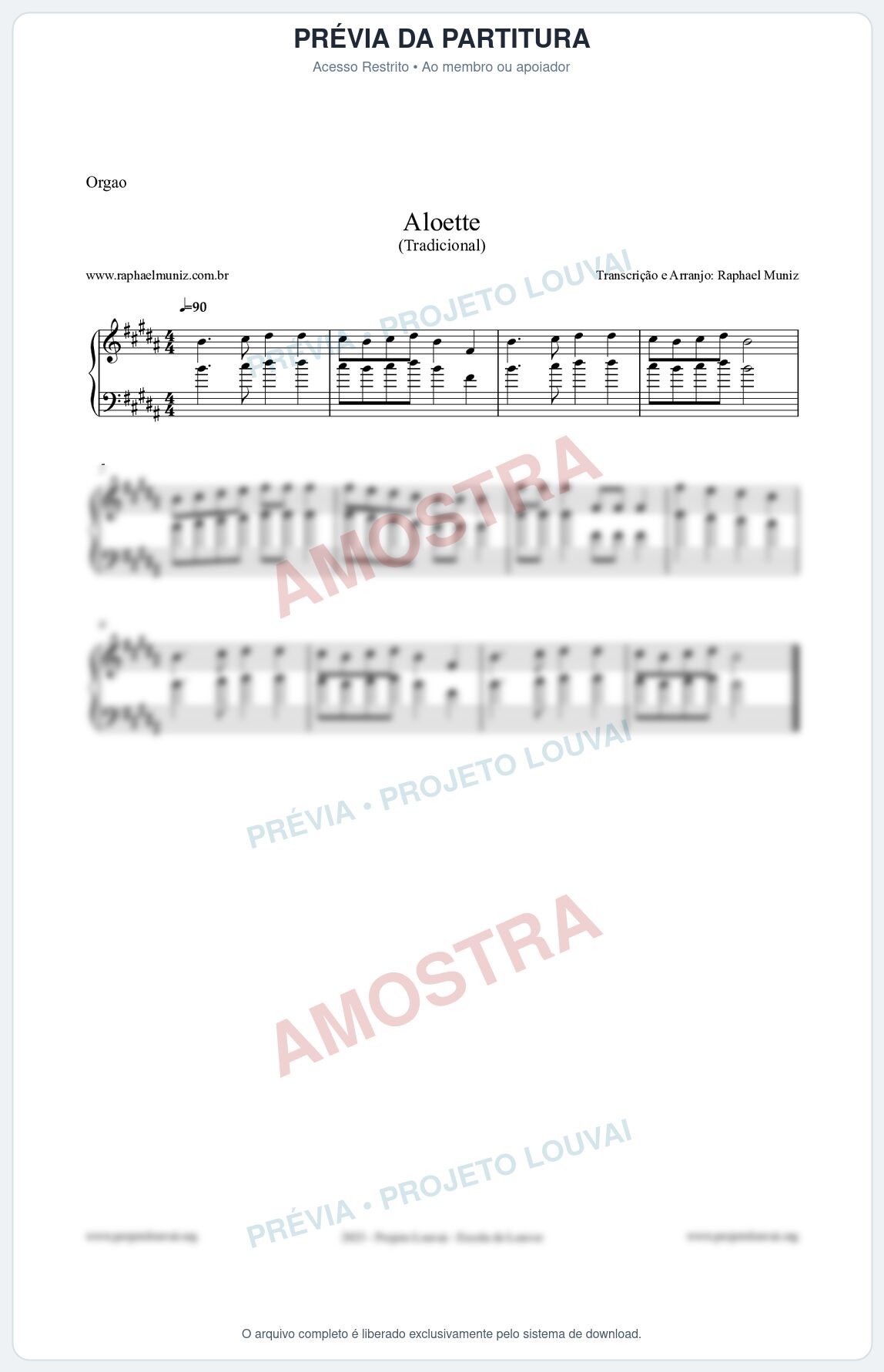 Prévia protegida da primeira página da partitura Partitura para Órgão - Aloette - Tradicional