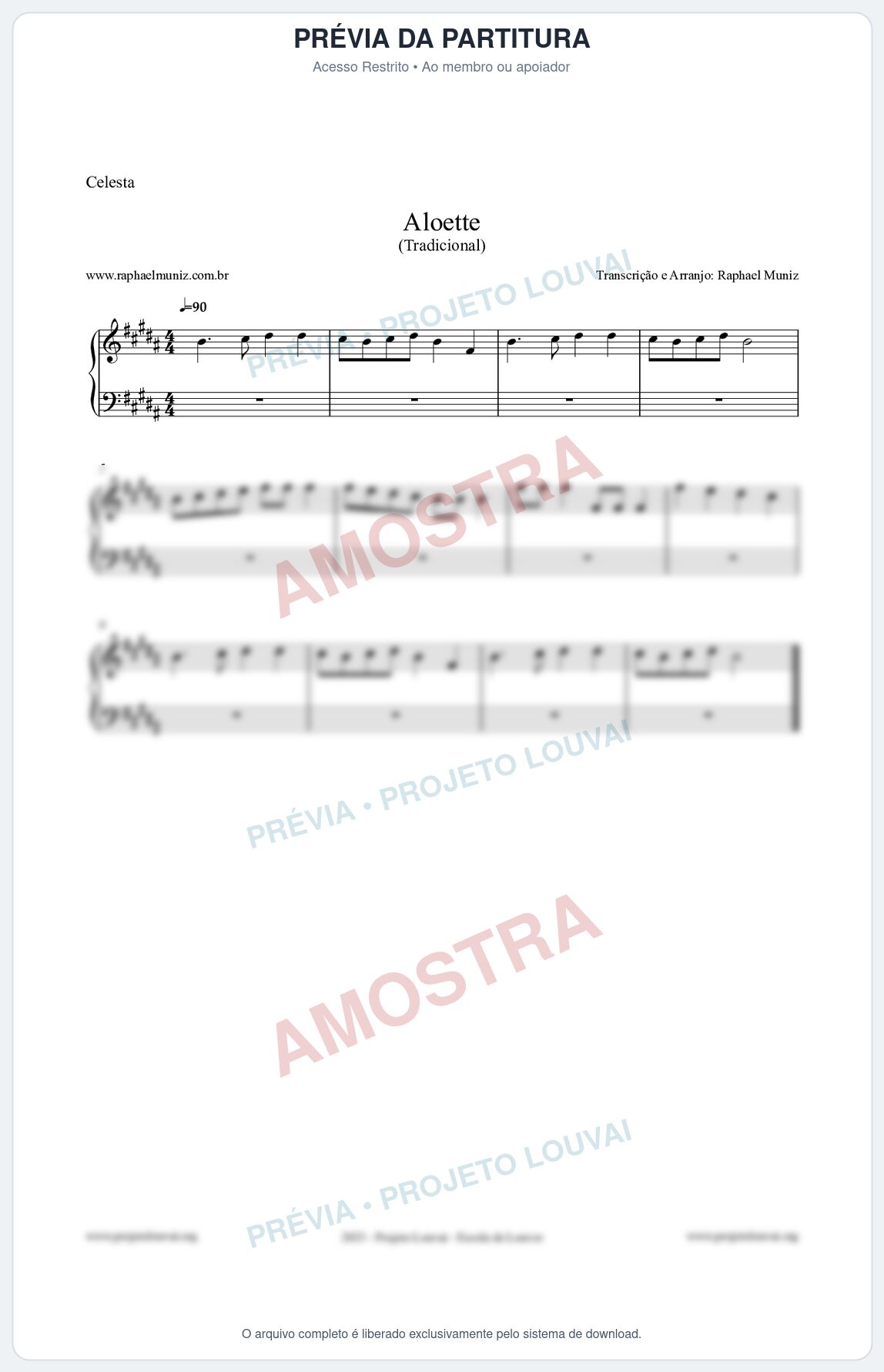 Prévia protegida da primeira página da partitura Partitura para Celesta - Aloette - Tradicional