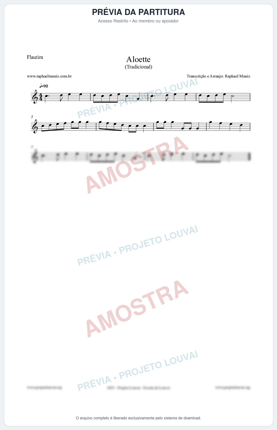 Prévia protegida da primeira página da partitura Partitura para Flautim - Aloette - Tradicional