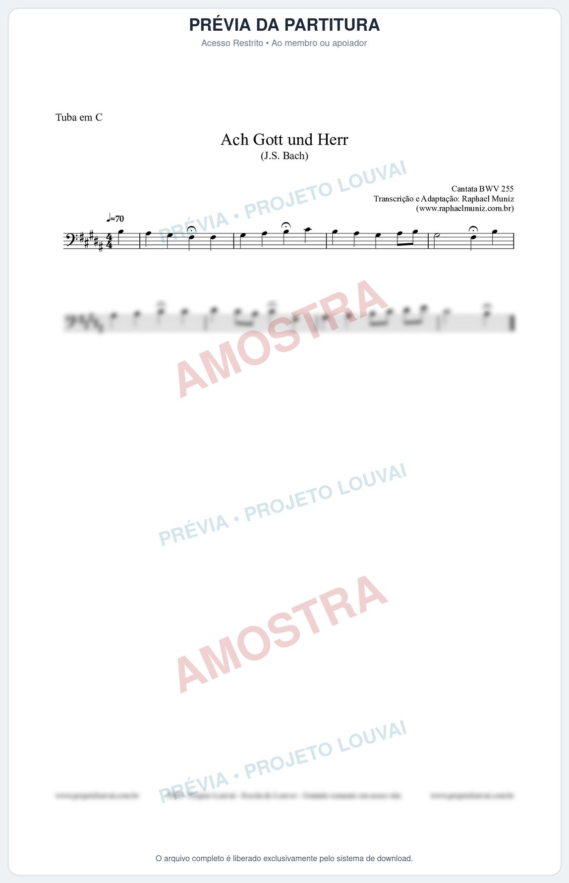 Prévia protegida da primeira página da partitura Partitura para Tuba em C - Ach Gott und Herr (BWV 255) (Tom B) - Johann Sebastian Bach