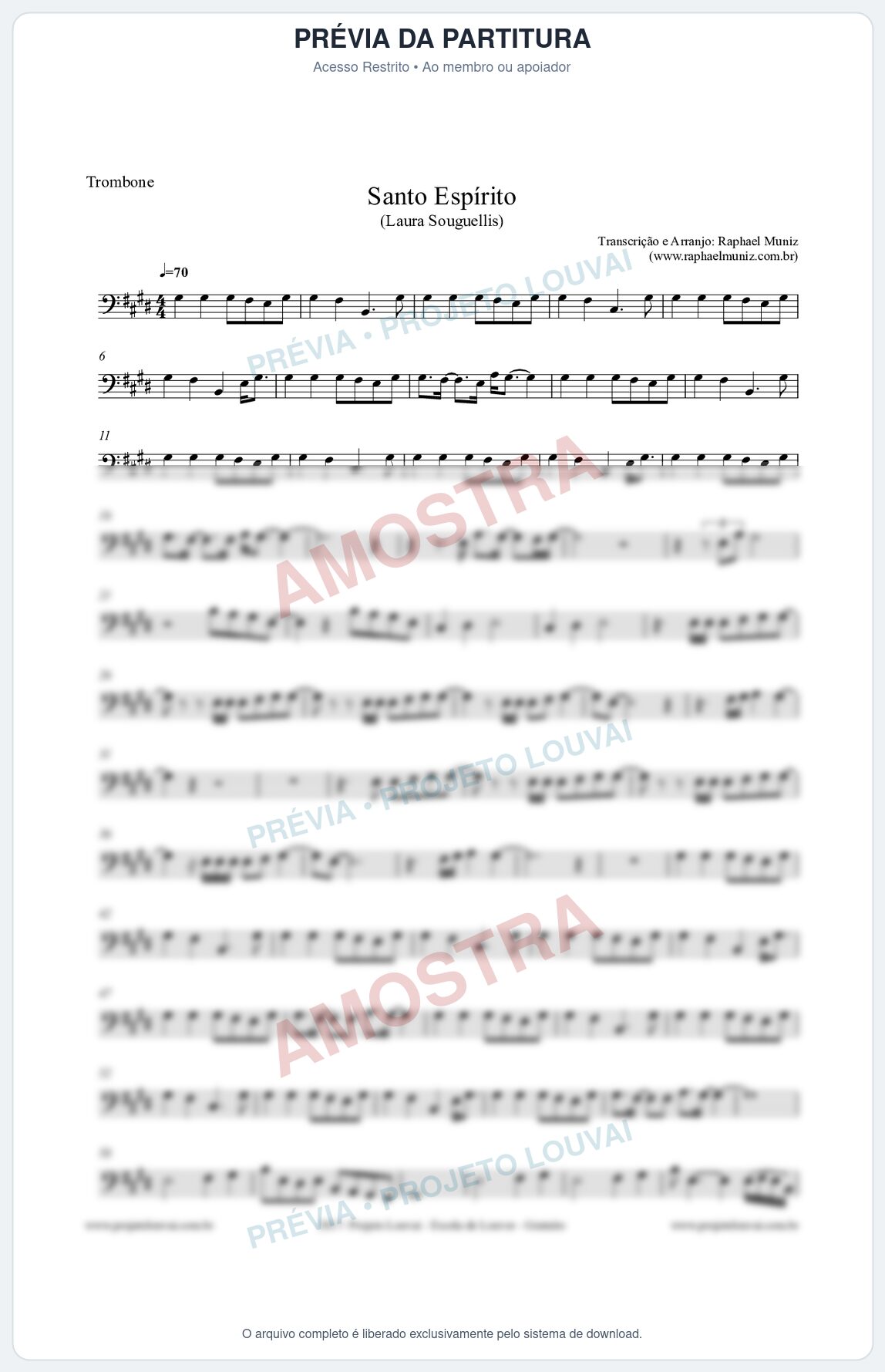 Prévia protegida da primeira página da partitura Partitura para Trombone - Santo Espírito  (Holy Spirit) - Laura Souguellis