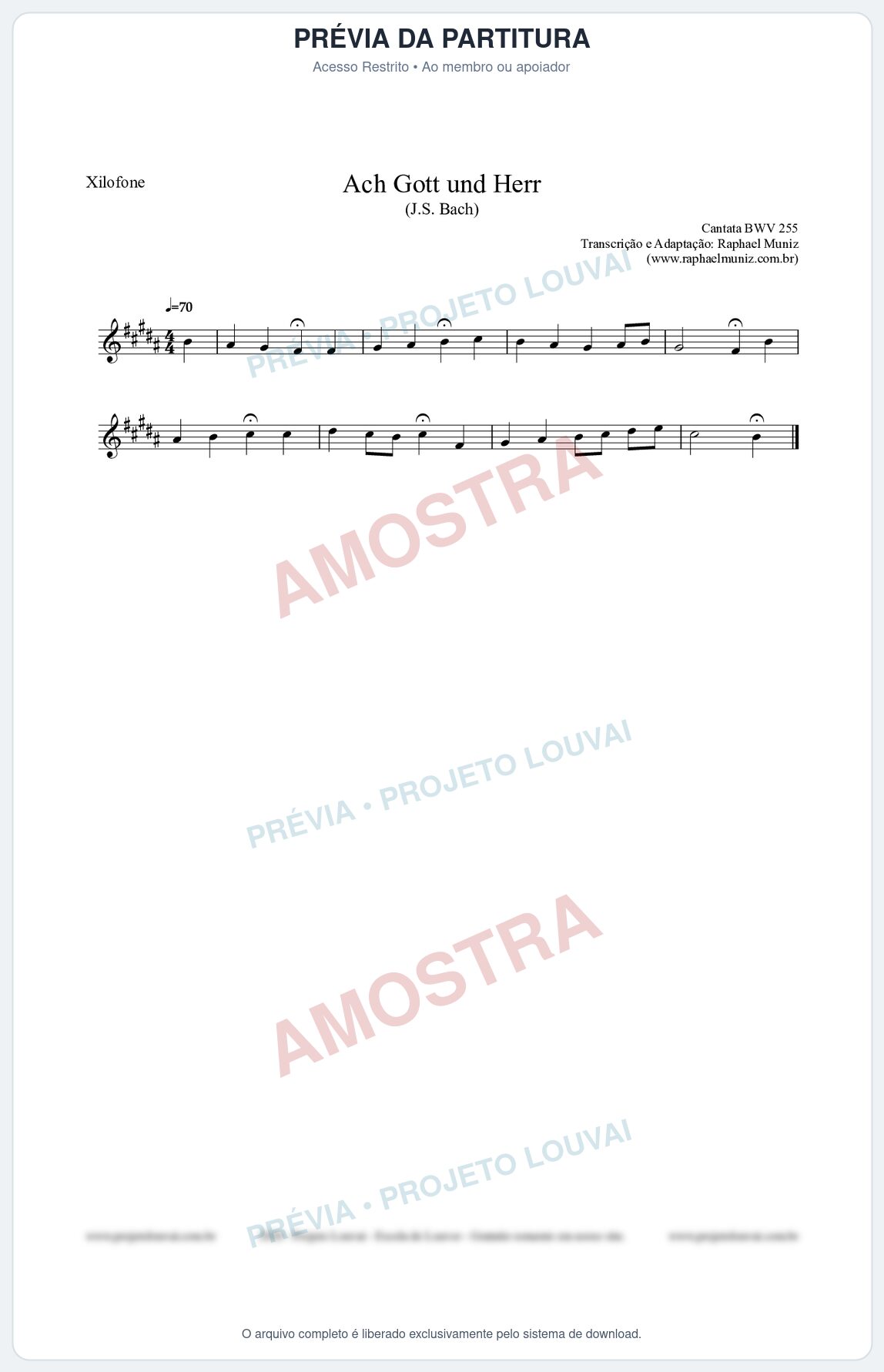 Prévia protegida da primeira página da partitura Partitura para Xilofone - Ach Gott und Herr (BWV 255) (Tom B) - Johann Sebastian Bach