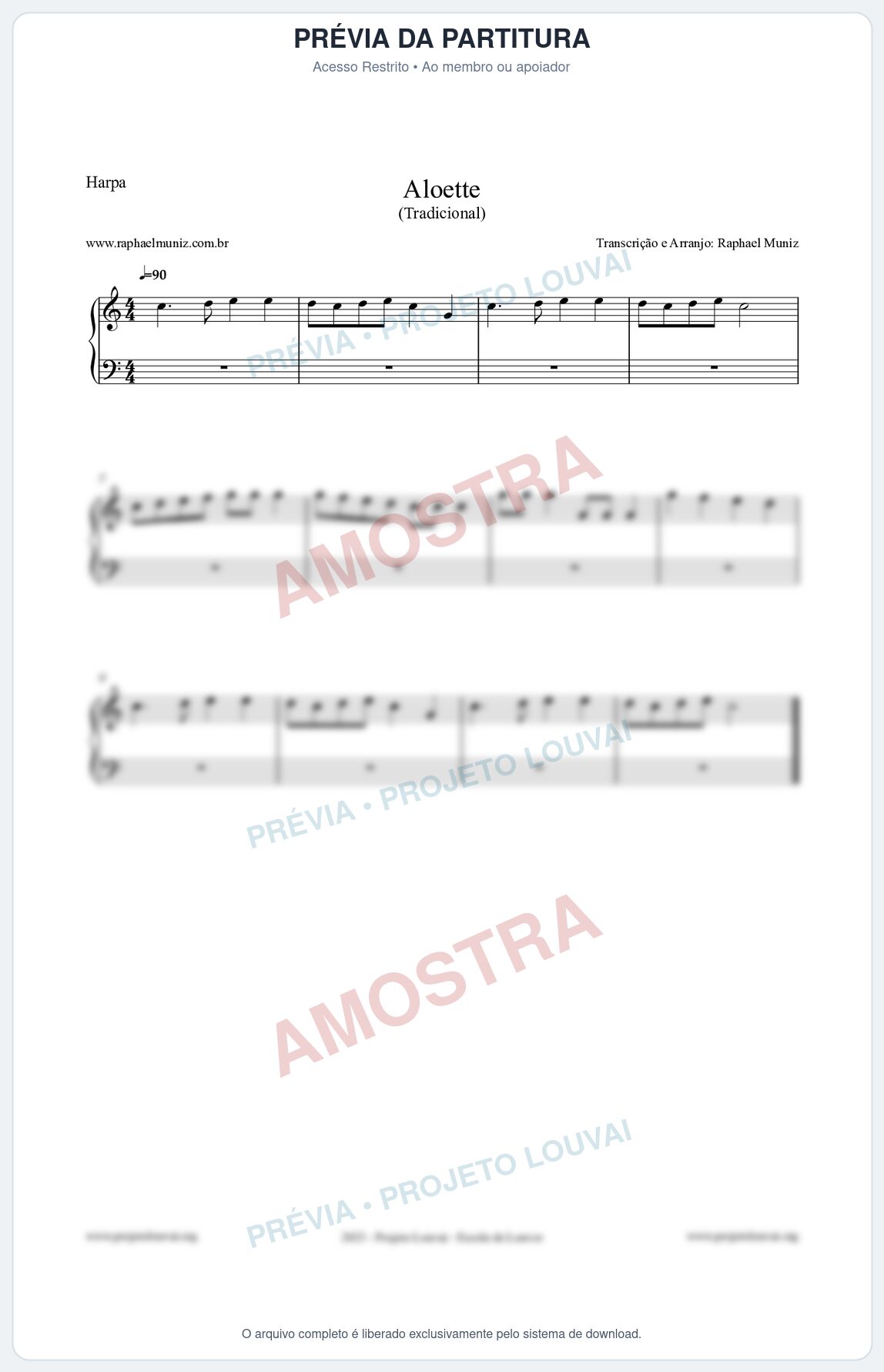 Prévia protegida da primeira página da partitura Partitura para Harpa - Aloette - Tradicional