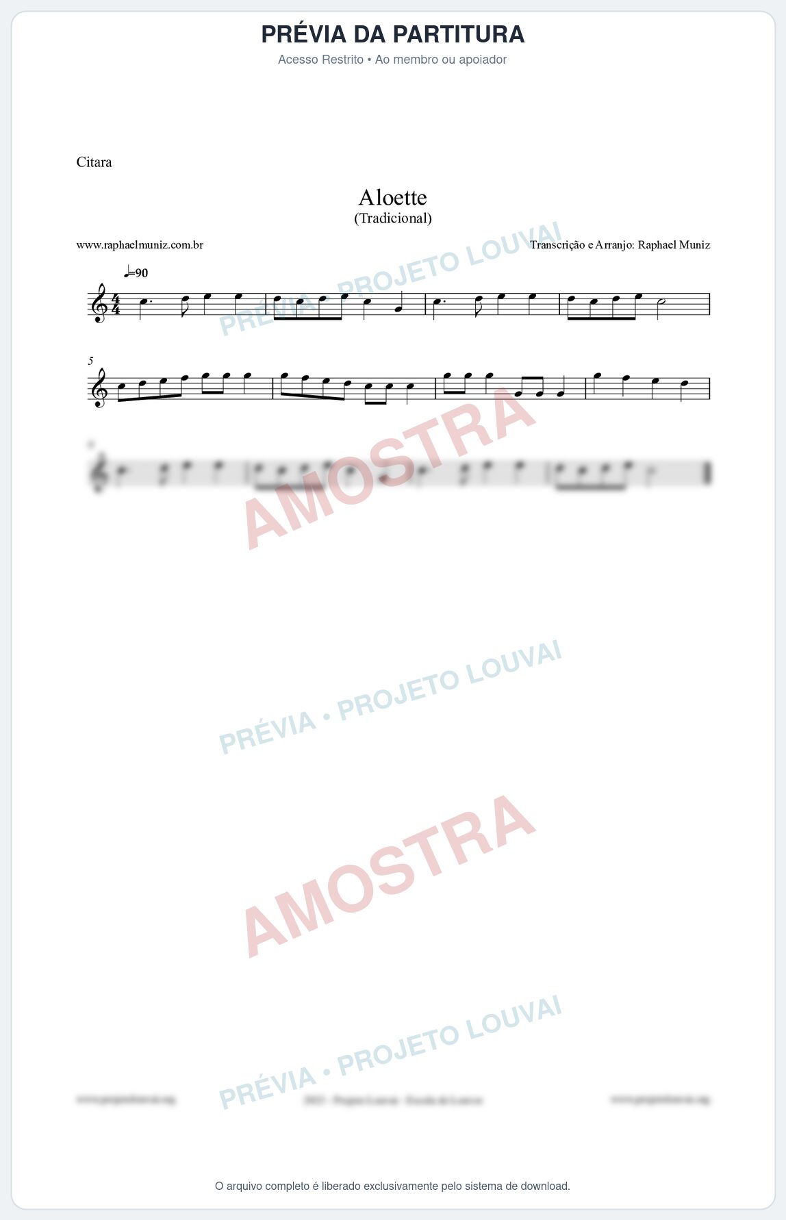 Prévia protegida da primeira página da partitura Partitura para Cítara - Aloette - Tradicional