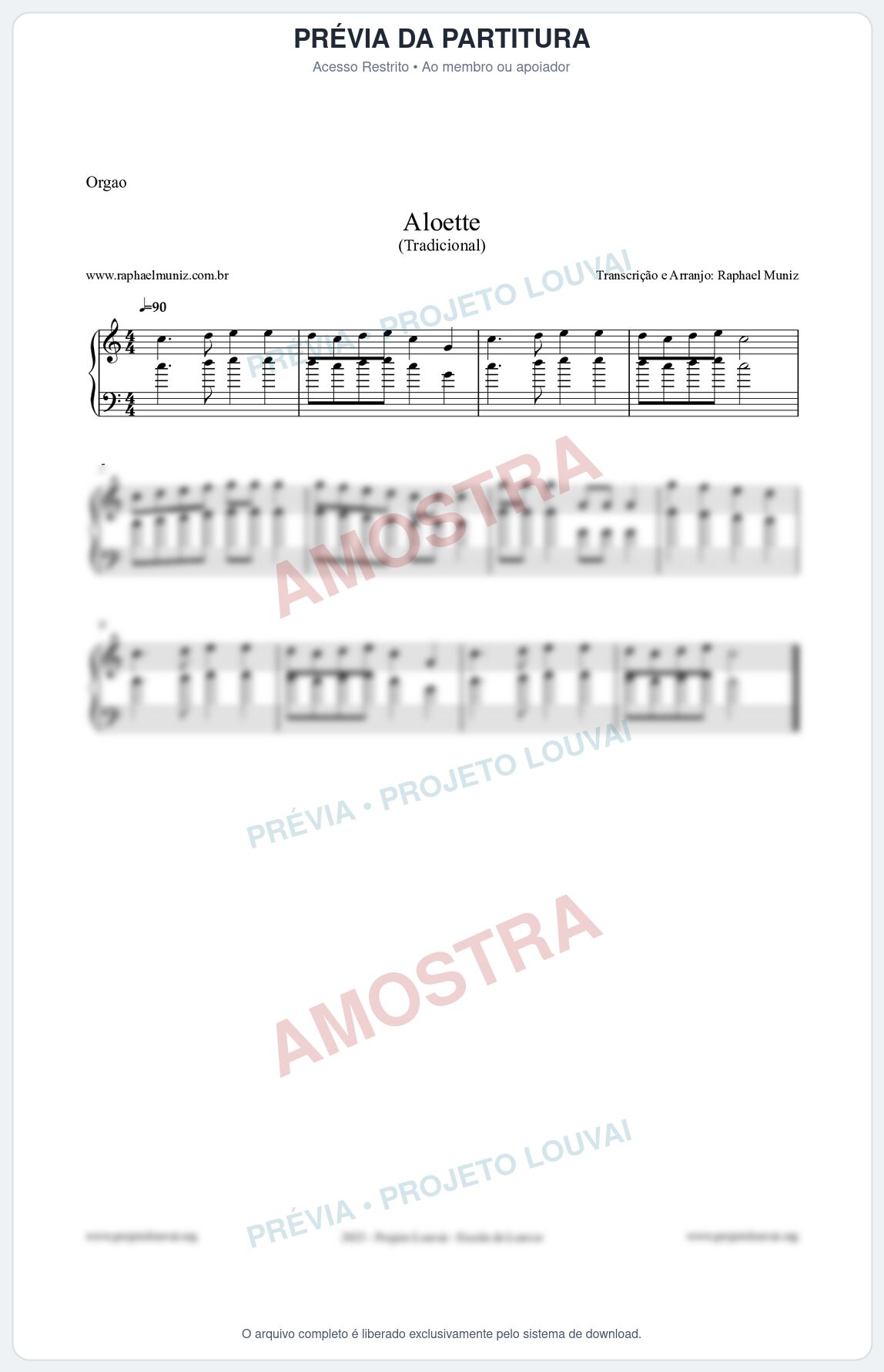 Prévia protegida da primeira página da partitura Partitura para Órgão - Aloette - Tradicional