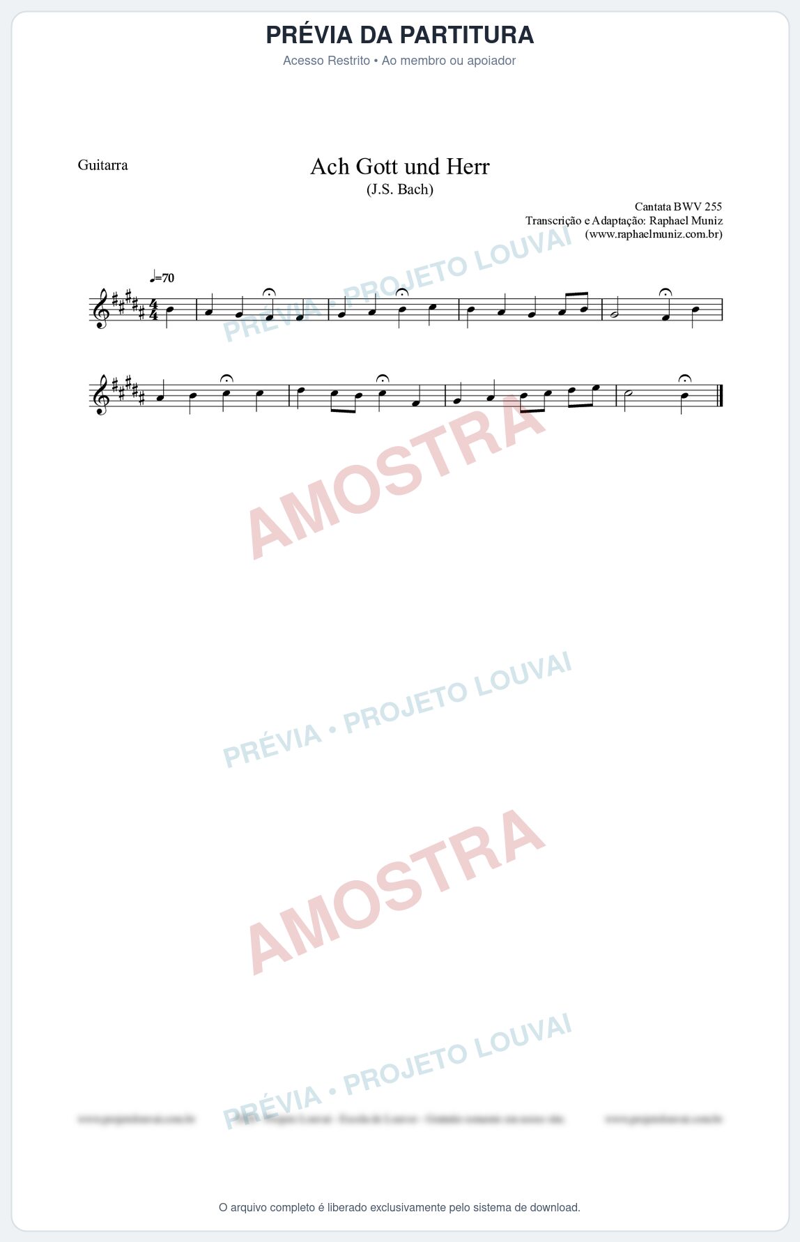 Prévia protegida da primeira página da partitura Partitura para Guitarra - Ach Gott und Herr (BWV 255) (Tom B) - Johann Sebastian Bach