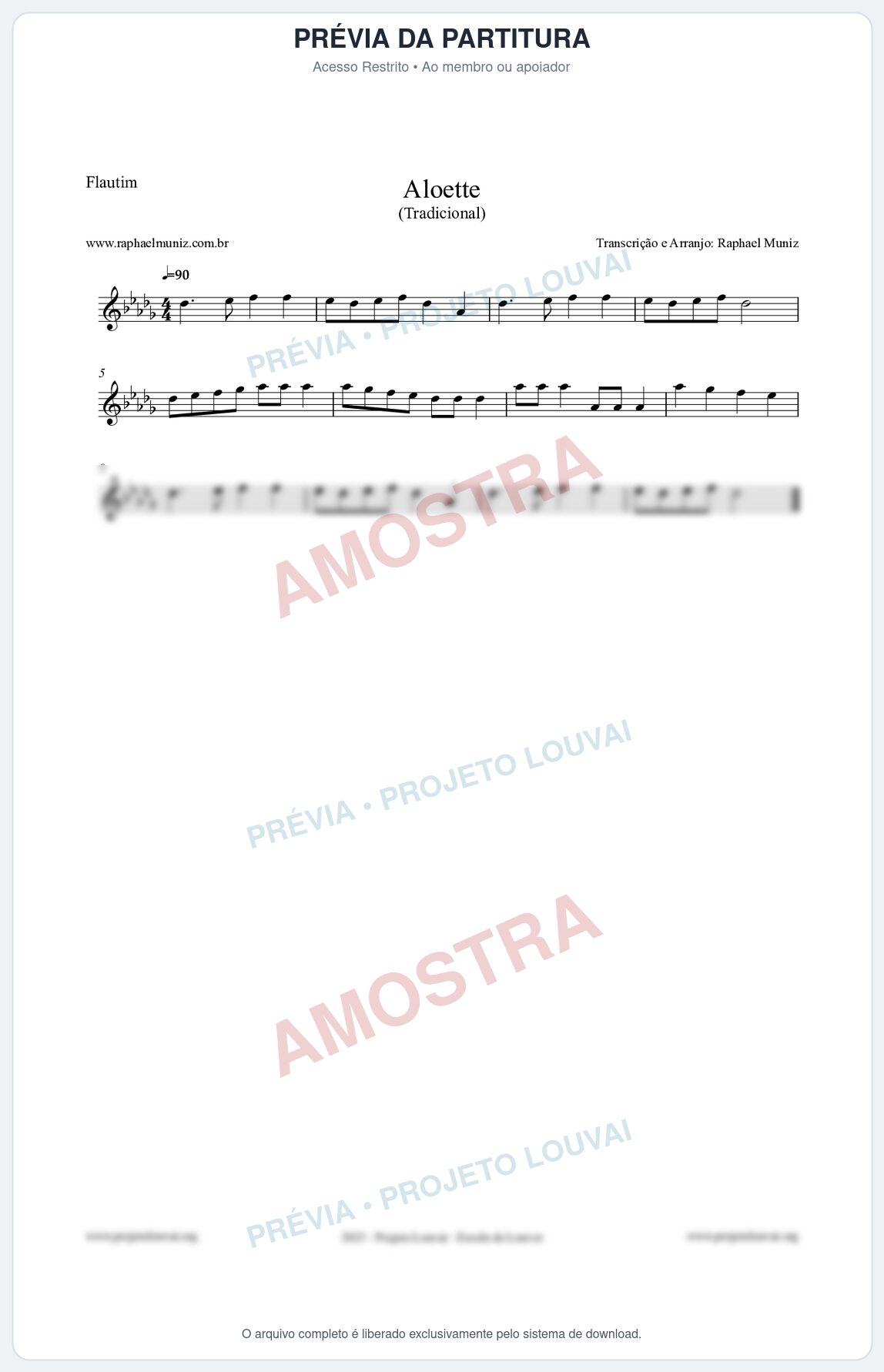 Prévia protegida da primeira página da partitura Partitura para Flautim - Aloette - Tradicional