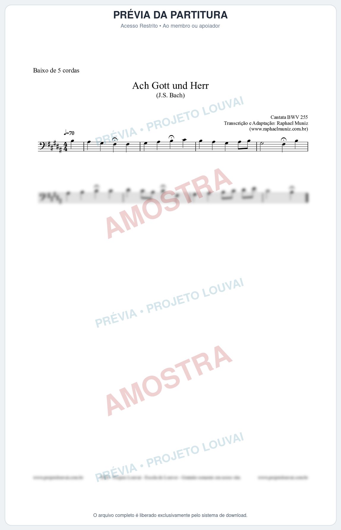 Prévia protegida da primeira página da partitura Partitura para Baixo de 5 cordas - Ach Gott und Herr (BWV 255) (Tom B) - Johann Sebastian Bach