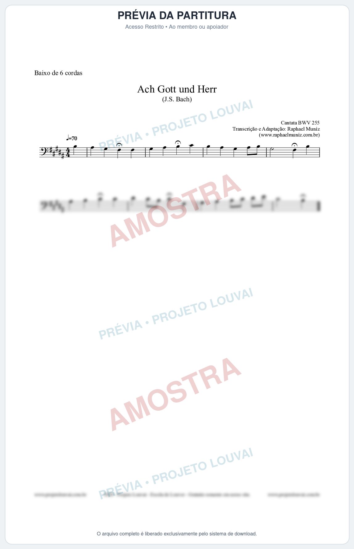 Prévia protegida da primeira página da partitura Partitura para Baixo de 6 cordas - Ach Gott und Herr (BWV 255) (Tom B) - Johann Sebastian Bach