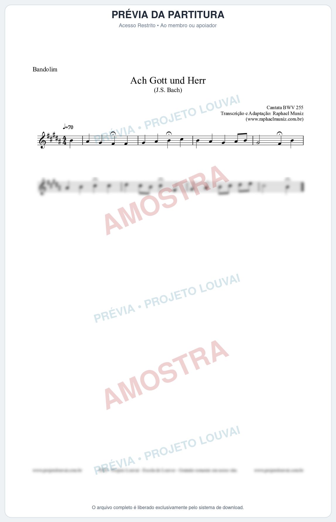 Prévia protegida da primeira página da partitura Partitura para Bandolim - Ach Gott und Herr (BWV 255) (Tom B) - Johann Sebastian Bach
