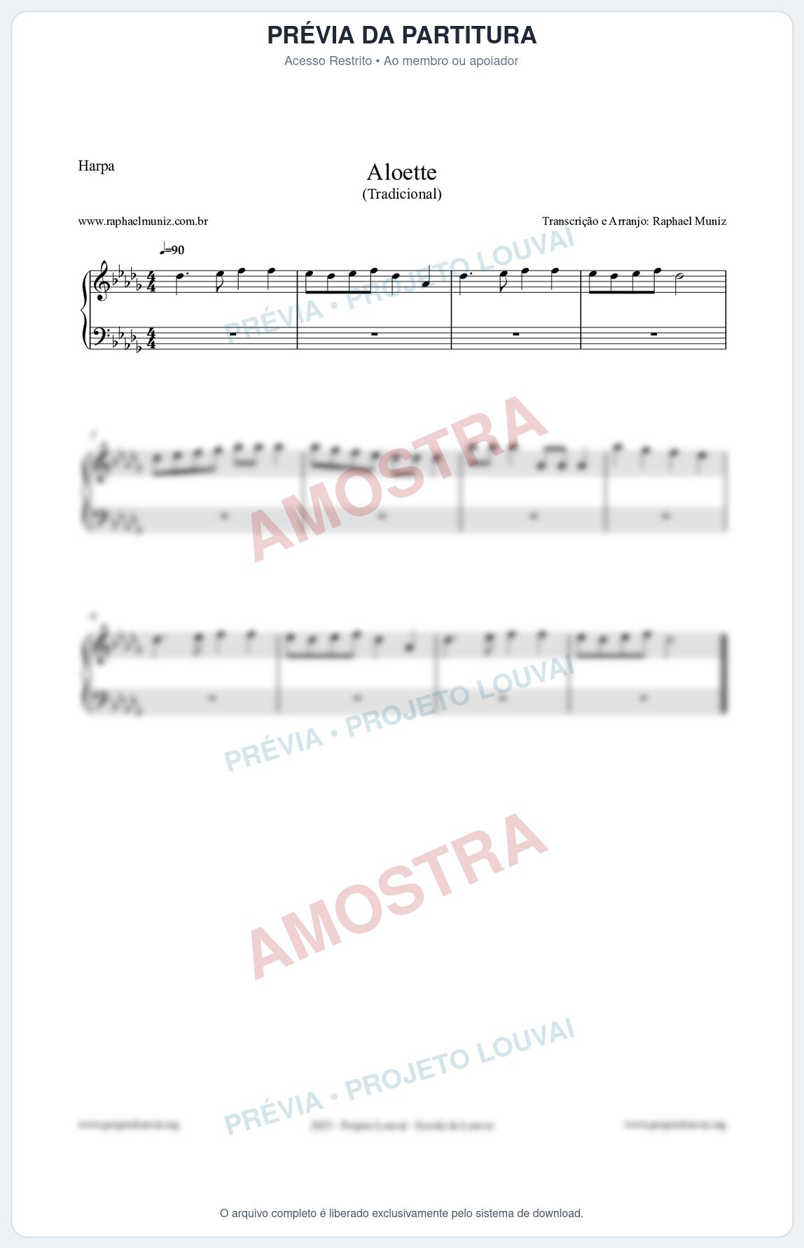 Prévia protegida da primeira página da partitura Partitura para Harpa - Aloette - Tradicional