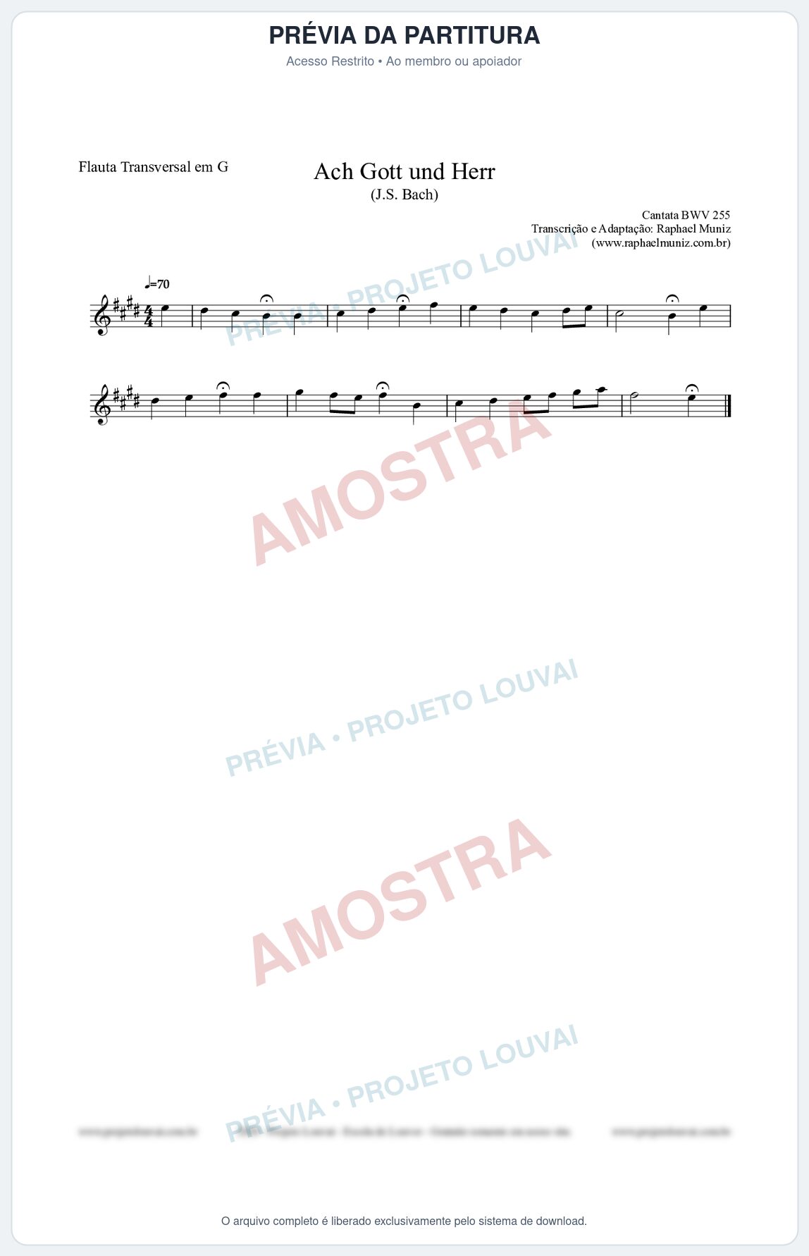 Prévia protegida da primeira página da partitura Partitura para Flauta Transversal em G - Ach Gott und Herr (BWV 255) (Tom B) - Johann Sebastian Bach