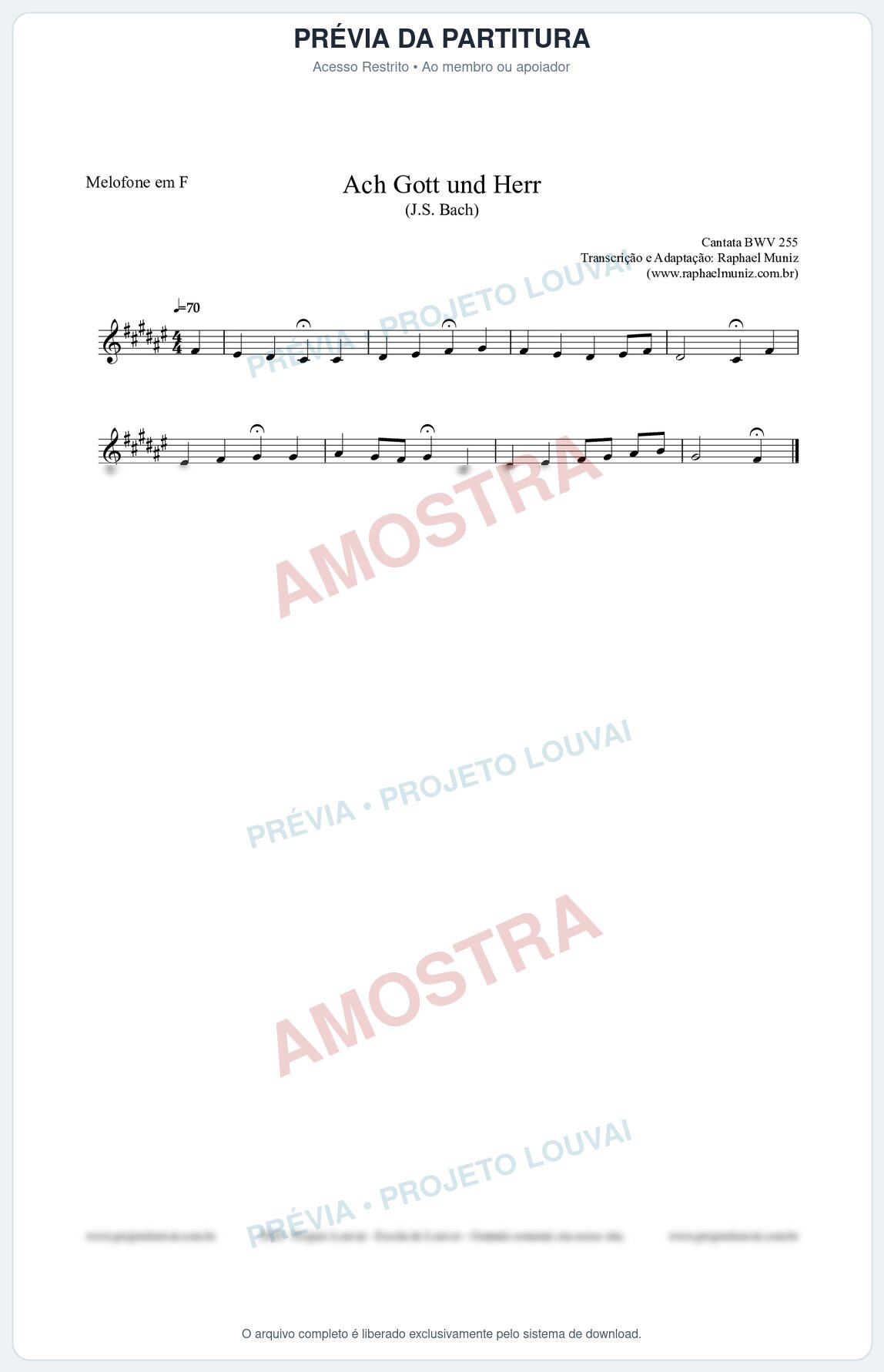 Prévia protegida da primeira página da partitura Partitura para Melofone em F - Ach Gott und Herr (BWV 255) (Tom B) - Johann Sebastian Bach