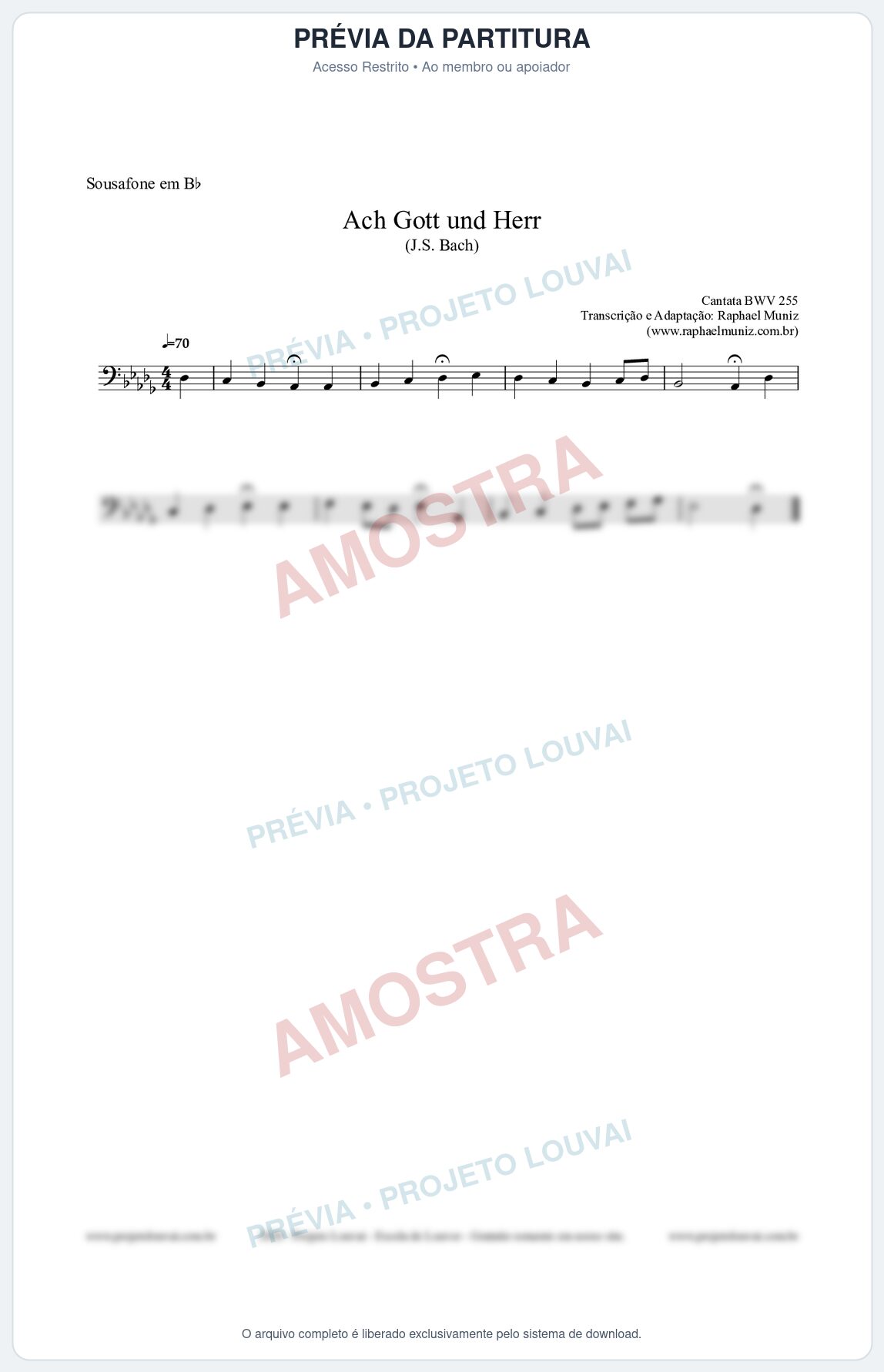 Prévia protegida da primeira página da partitura Partitura para Sousafone em Bb - Ach Gott und Herr (BWV 255) (Tom B) - Johann Sebastian Bach