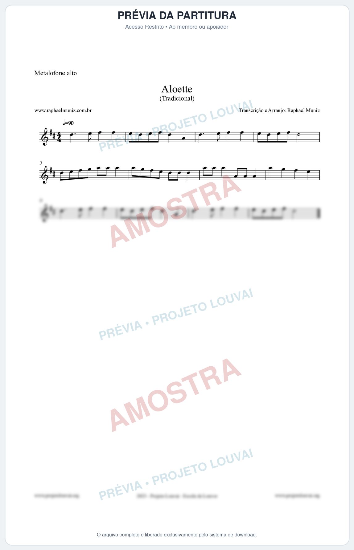 Prévia protegida da primeira página da partitura Partitura para Metalofone alto - Aloette - Tradicional