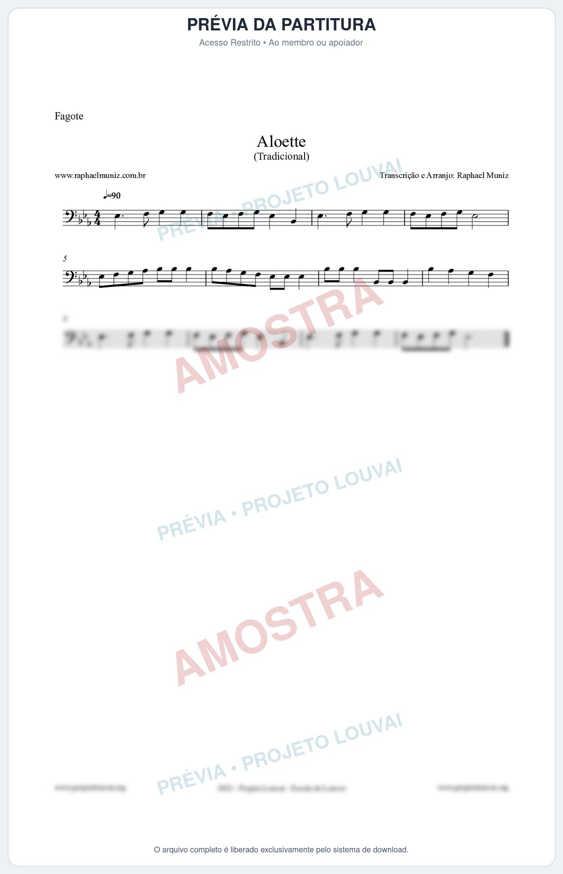 Prévia protegida da primeira página da partitura Partitura para Fagote - Aloette - Tradicional