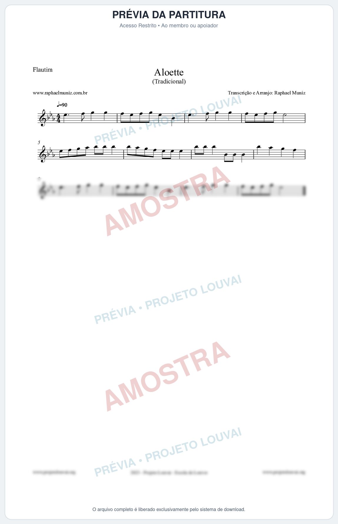 Prévia protegida da primeira página da partitura Partitura para Flautim - Aloette - Tradicional