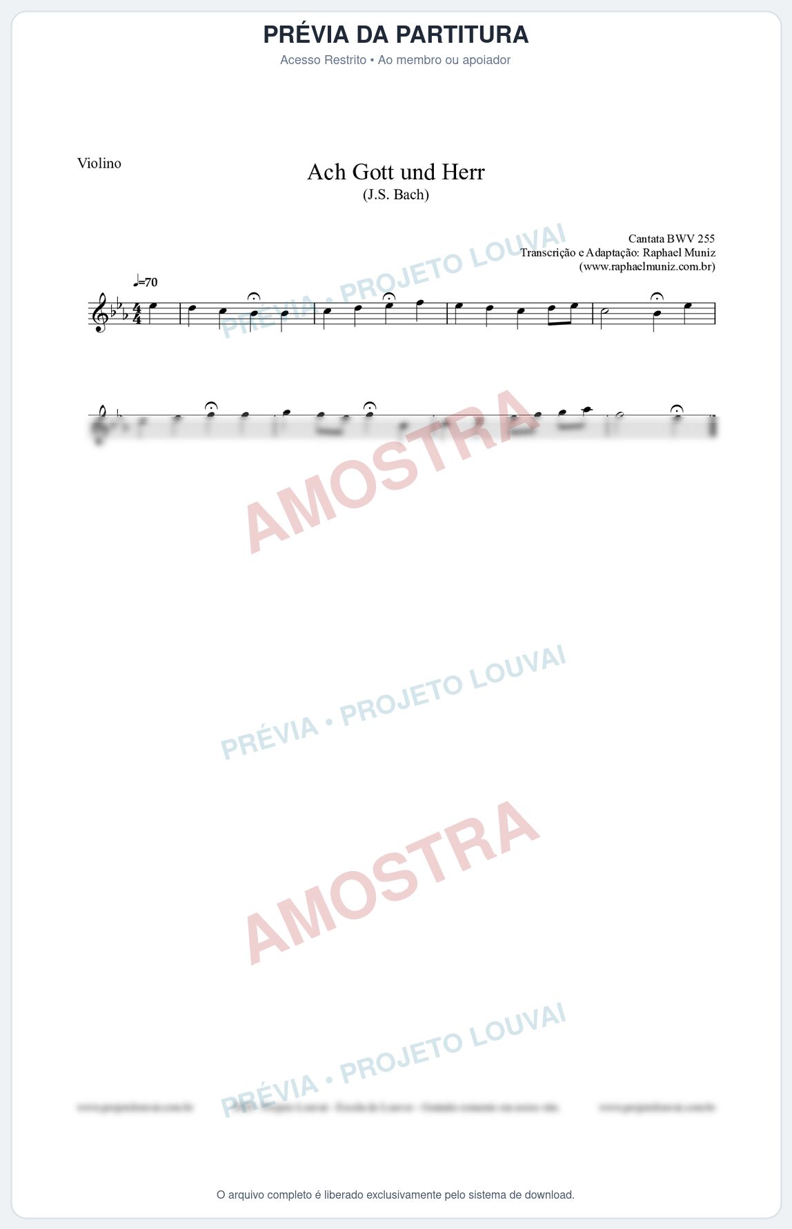 Prévia protegida da primeira página da partitura Partitura para Violino - Ach Gott und Herr (BWV 255) (Tom Eb) - Johann Sebastian Bach