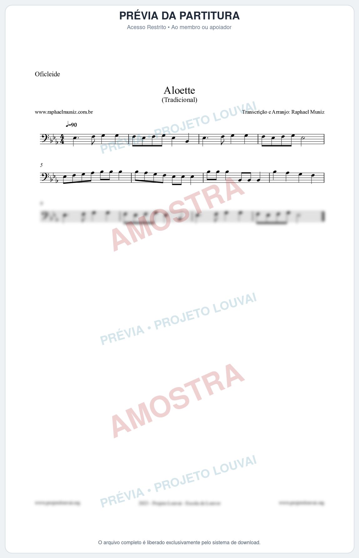 Prévia protegida da primeira página da partitura Partitura para Oficleide - Aloette - Tradicional