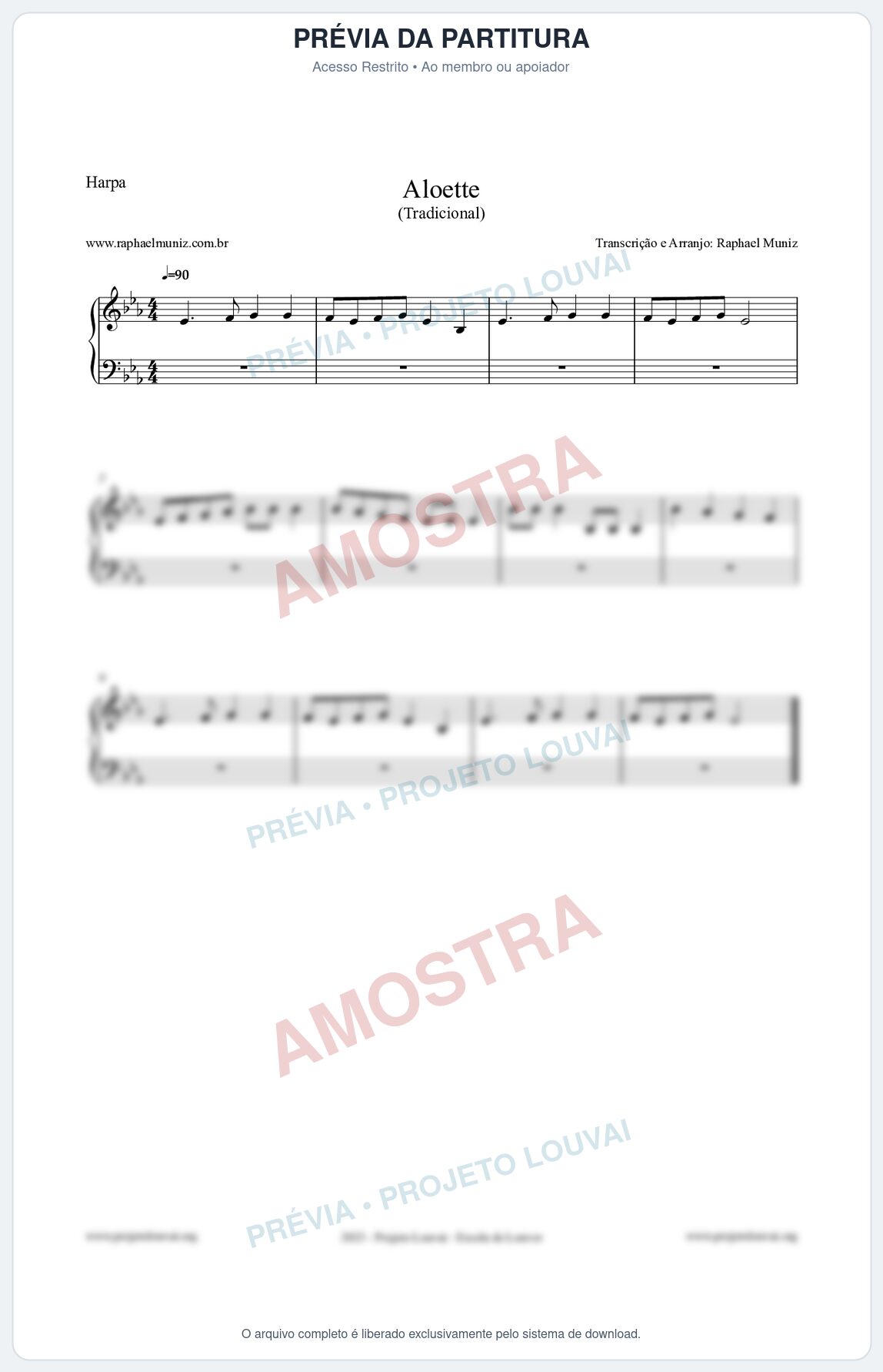 Prévia protegida da primeira página da partitura Partitura para Harpa - Aloette - Tradicional