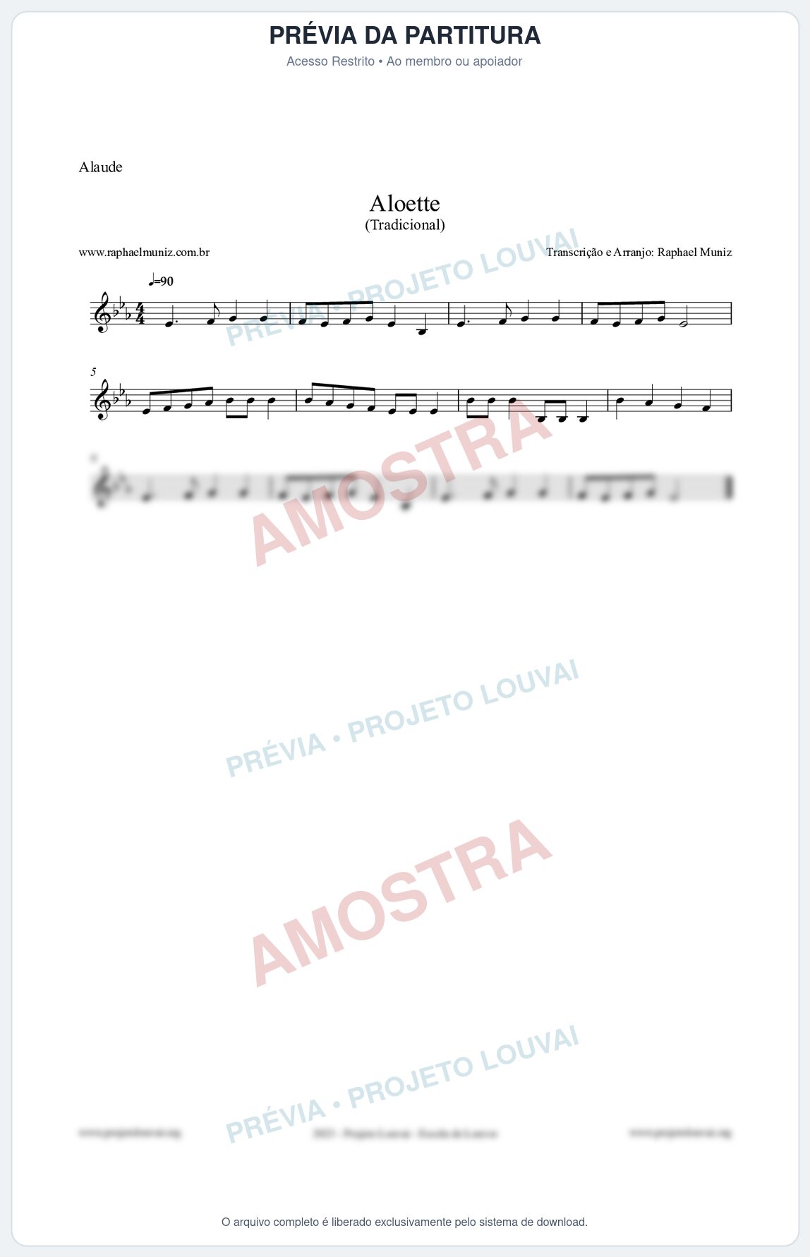 Prévia protegida da primeira página da partitura Partitura para Alaúde - Aloette - Tradicional