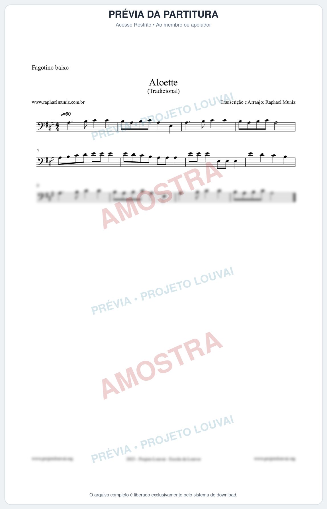 Prévia protegida da primeira página da partitura Partitura para Fagotino baixo - Aloette - Tradicional