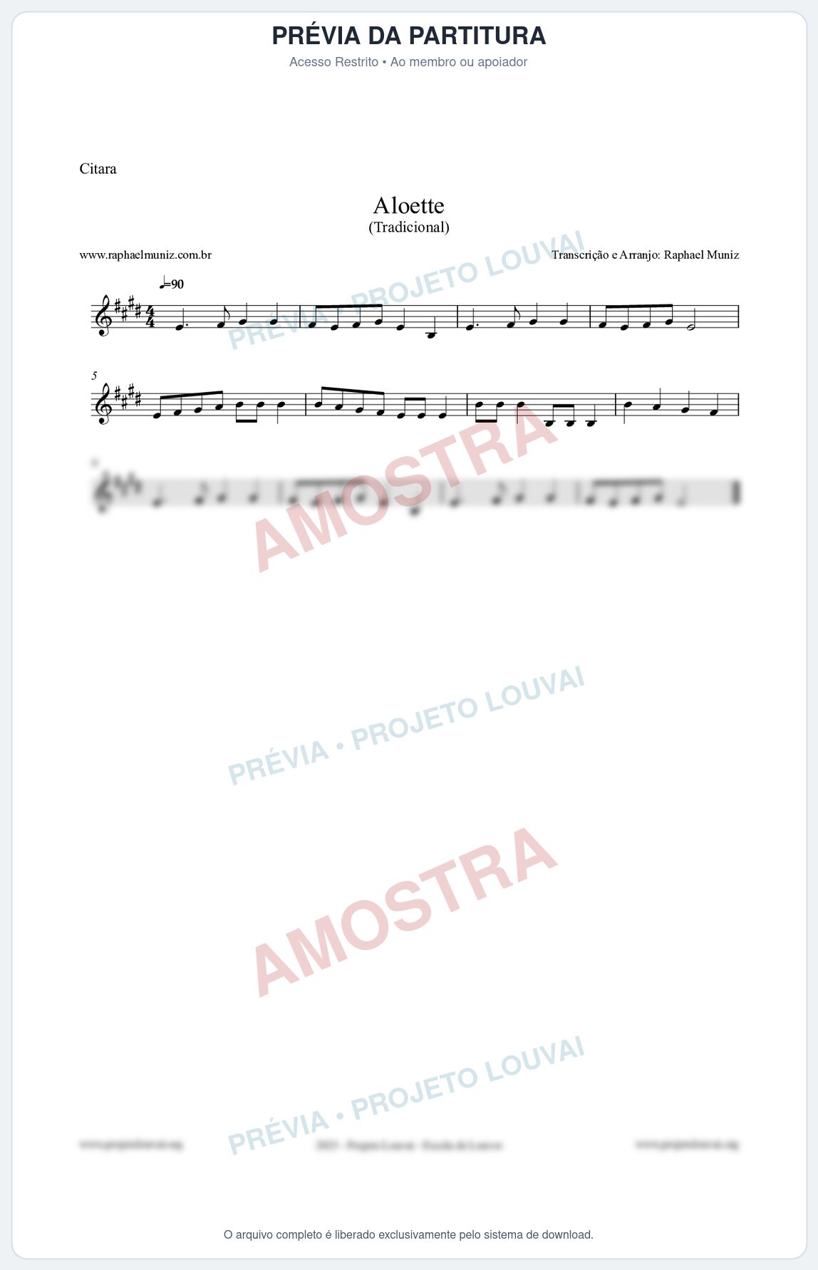 Prévia protegida da primeira página da partitura Partitura para Cítara - Aloette - Tradicional