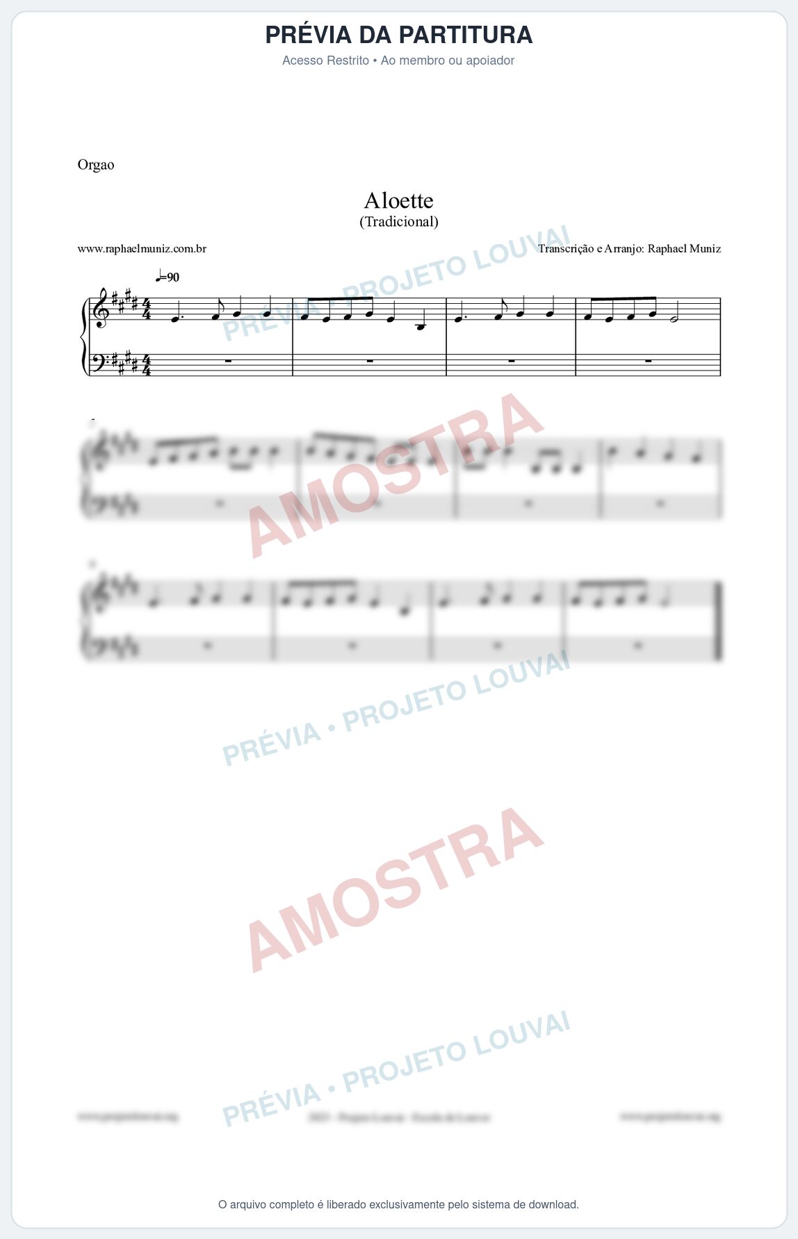 Prévia protegida da primeira página da partitura Partitura para Órgão - Aloette - Tradicional