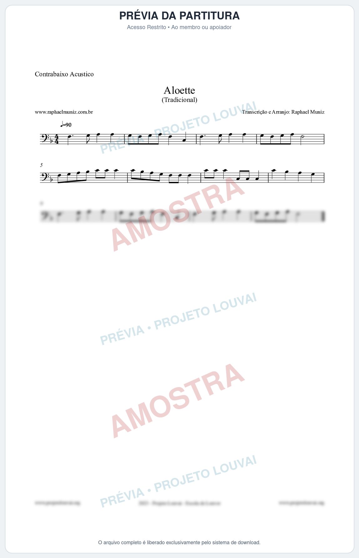 Prévia protegida da primeira página da partitura Partitura para Contrabaixo Acústico - Aloette - Tradicional